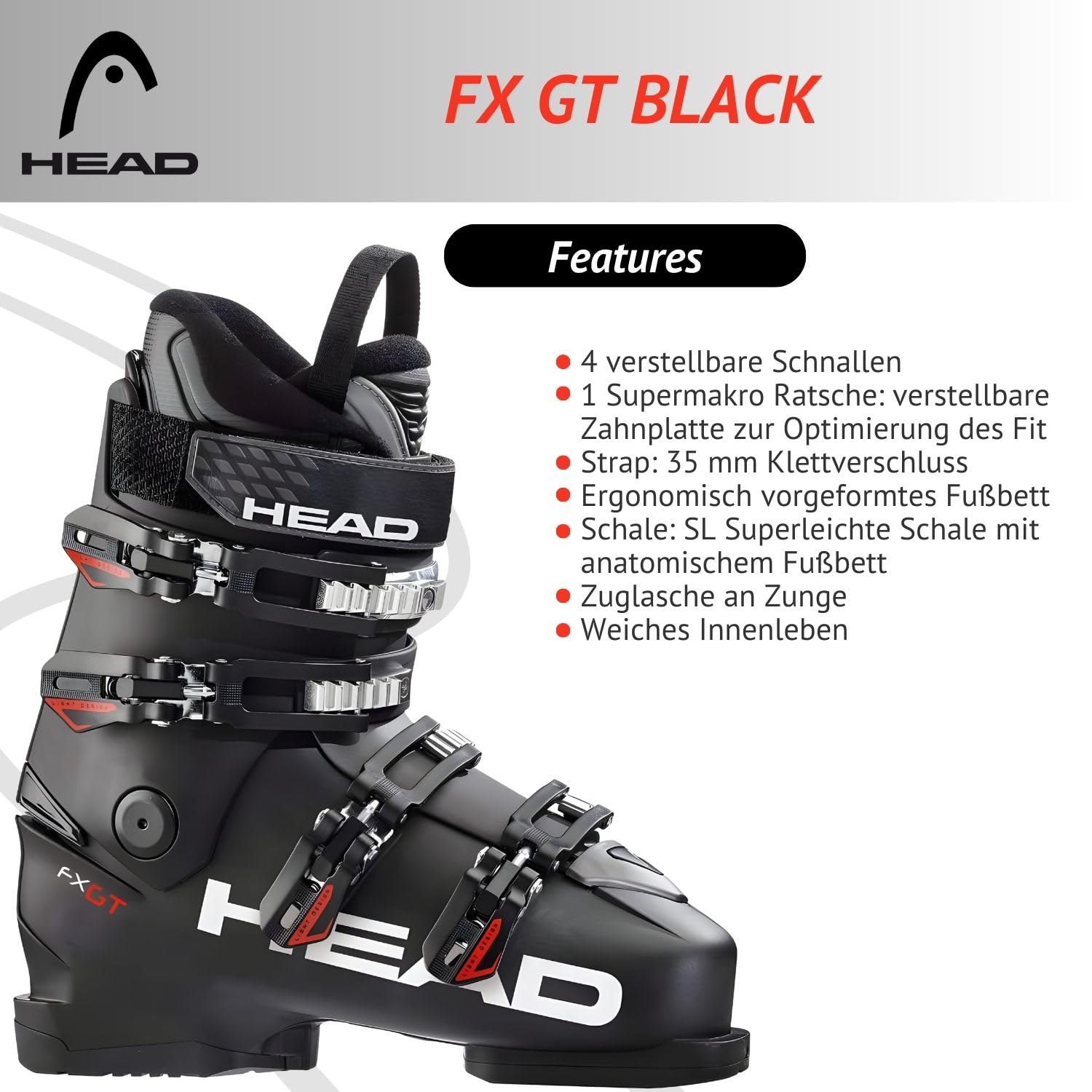 HEAD FX GT - Scarponi da sci da donna per uomo e donna, Flex 60-70 (uomo) Flex 50 (donna), vestibilità ampia e confortevole, per piloti avanzati e buoni