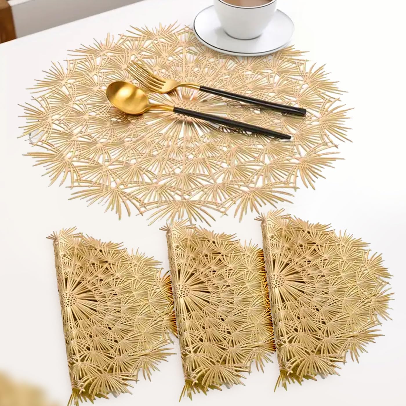 TIED RIBBONS Set of 4 PVC Table Mat Placemats for Dining Table Kitchen Mats Pot Non-Slip Heat Resistant Wipeable Washable (38 cm, Round, Golden) (B0DGLQ7726) Amazon Price History, Amazon Price Tracker
