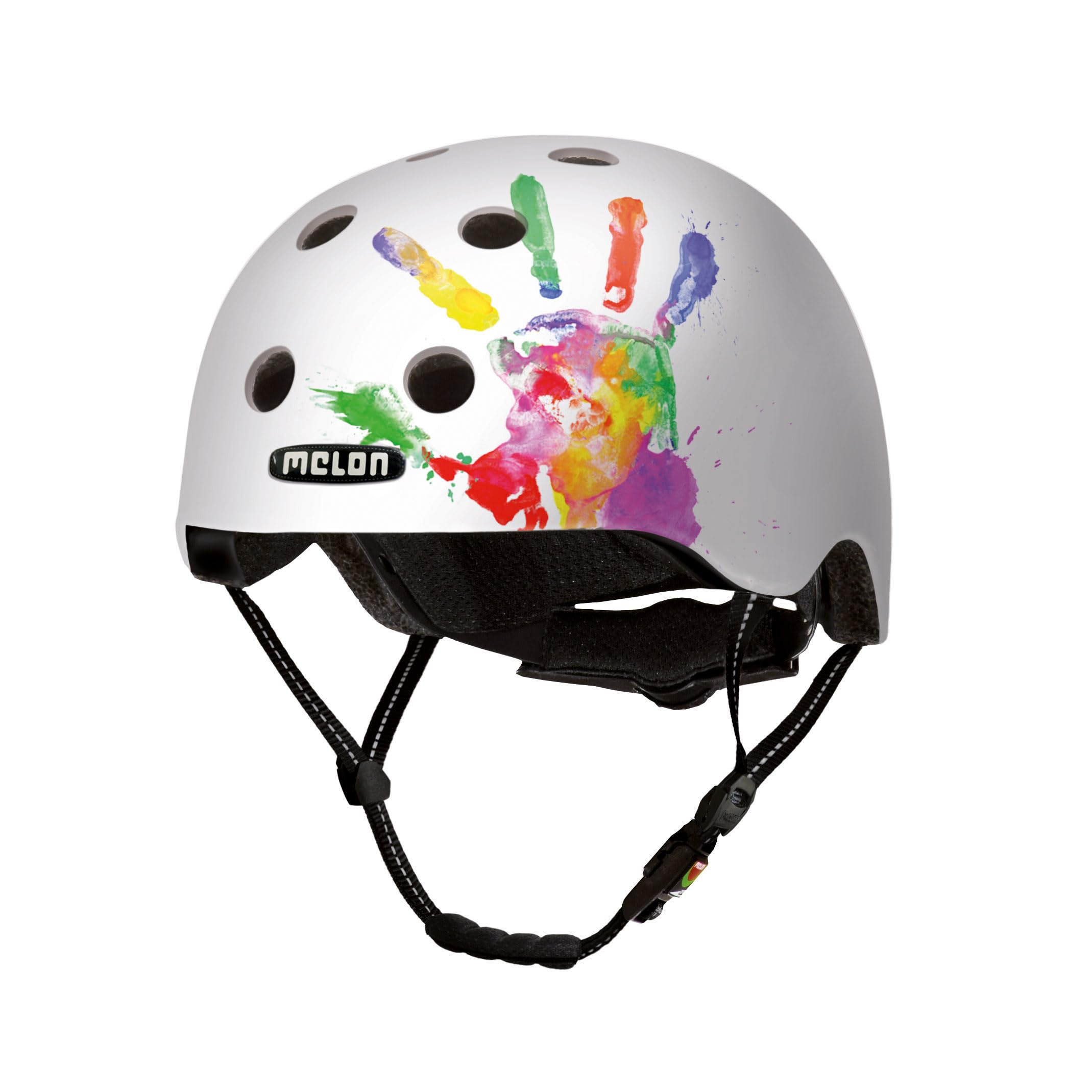 Melon Casque de Vélo »Handprint« pour Homme, Femme Adultes et Enfants | Casque Urbain léger et sûr pour Velo, VTT, Cyclisme, Skate et Trotinette | Taille M-​L (52-​58 cm) Blanc Coloré