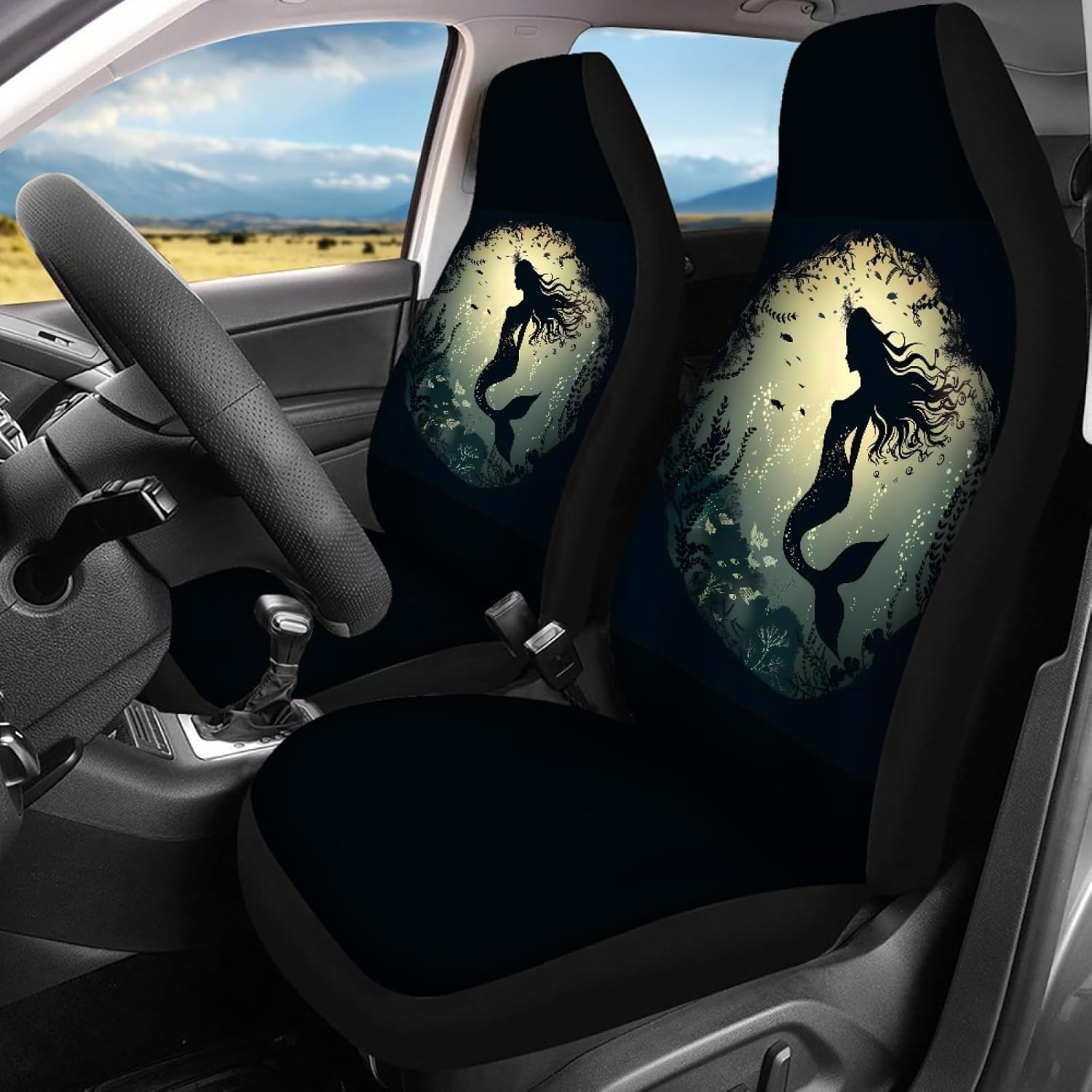 Foruidea Car Seat Cover Full Set Beautiful Mermaid Silhouette 01 Car Seat Covers for Car Auto Seats Protector Front and Rear Bench Seats Fit Most Cars,SUV,Sedan,Trucks
