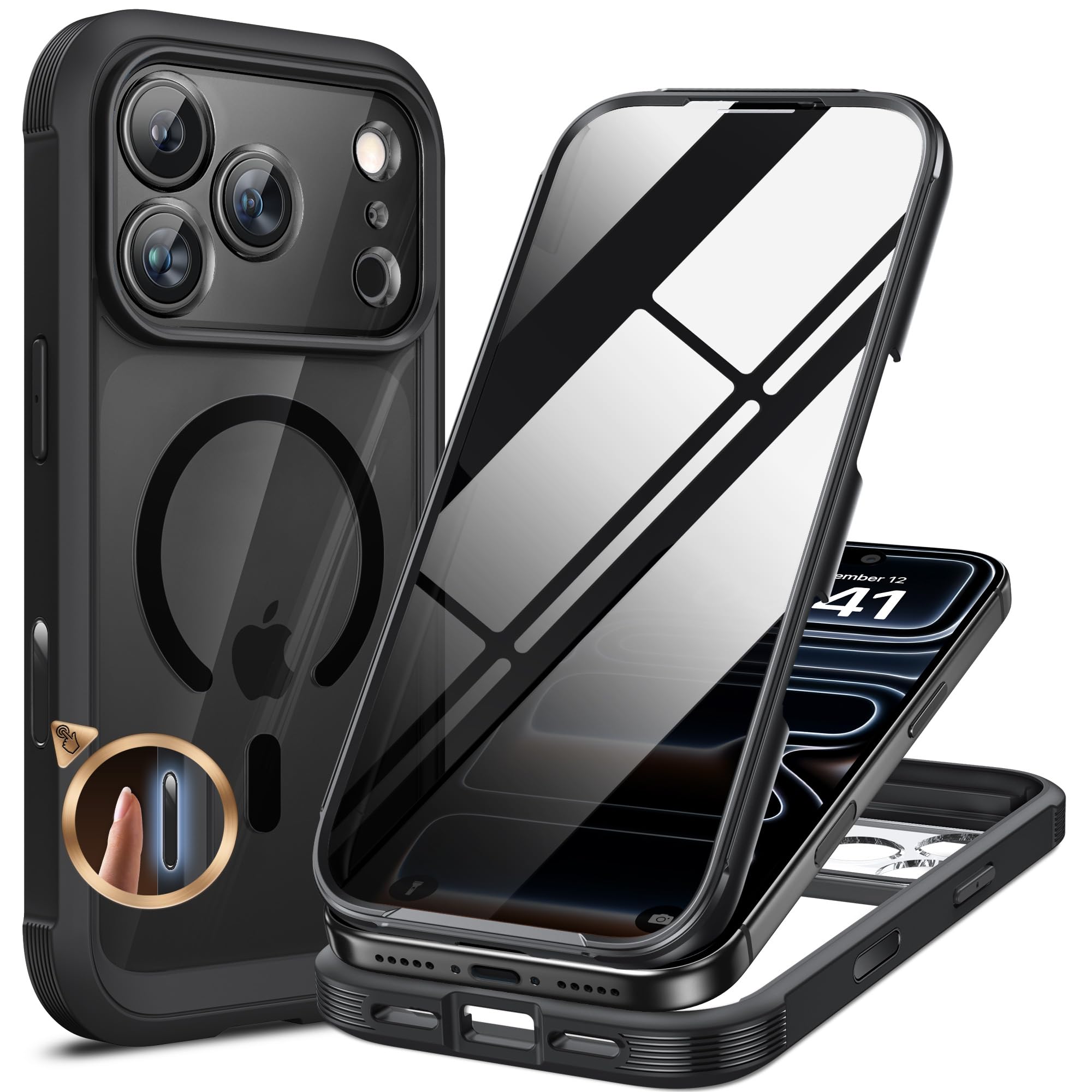 Miracase for iPhone 18 Pro Max Case with Privacy Screen Protector, Black