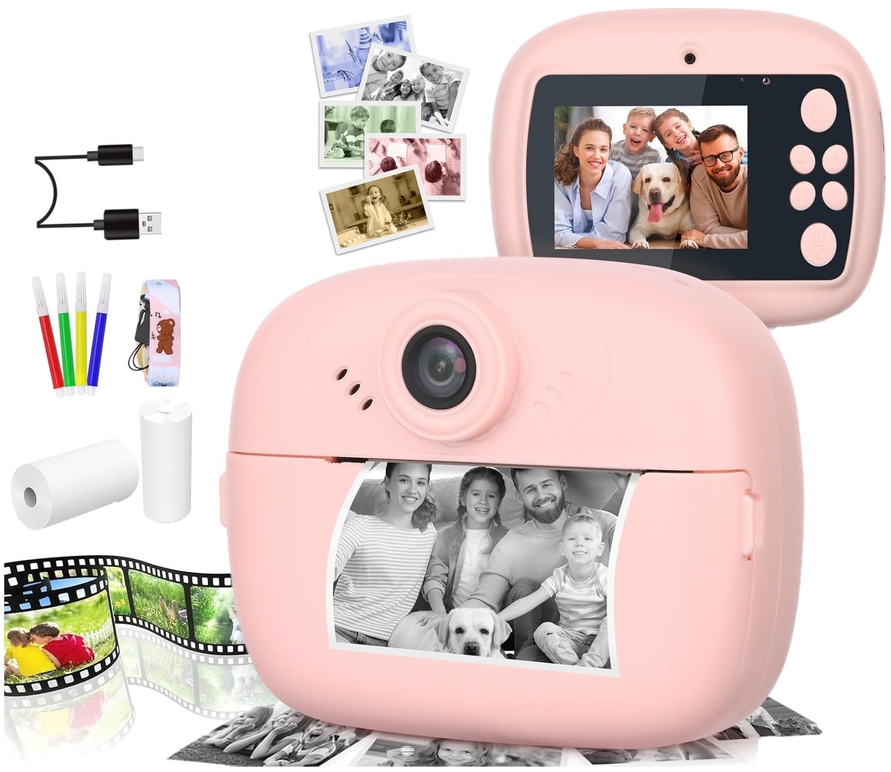 Kids Instant Print Camera – Mini Digital HD Photo & Video Camcorder with Games | Fun Learning Toy for Boys & Girls Ages 4-18 | Includes 2 Print Rolls – Ideal Gift for Kids (Pink)-image-11