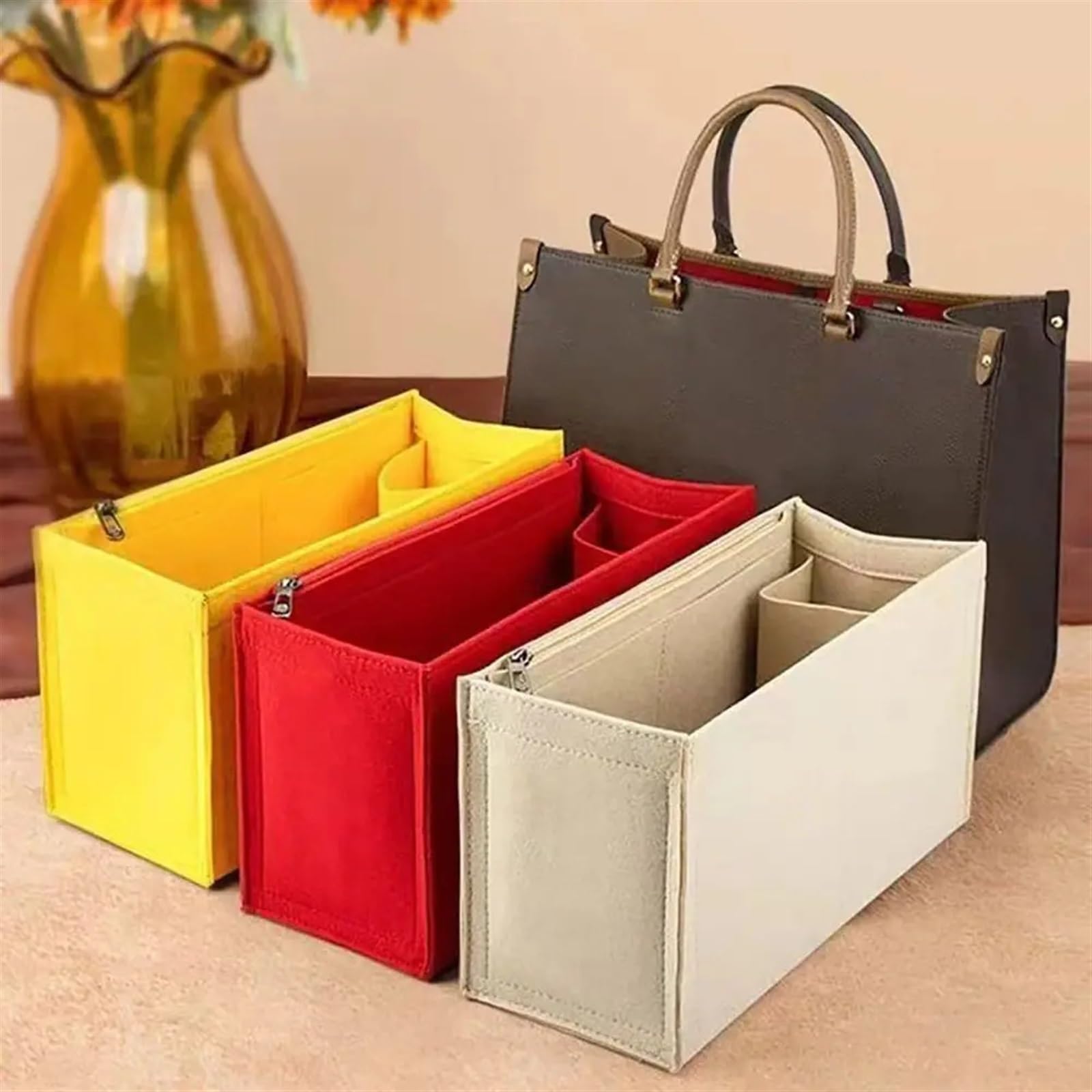 3 uds. Forro de inserción fieltro, bolsa organizadora for bolso, mano, interno for almacenamiento bolsas Para Bolso(Black,M)