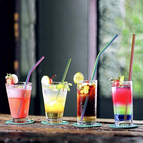 Miniatura 5 de Hiware Paquete de 12 pajitas de metal arcoíris reutilizables con estuche, pajitas de acero inoxidable para vasos de 30 y 20 onzas, aptos para