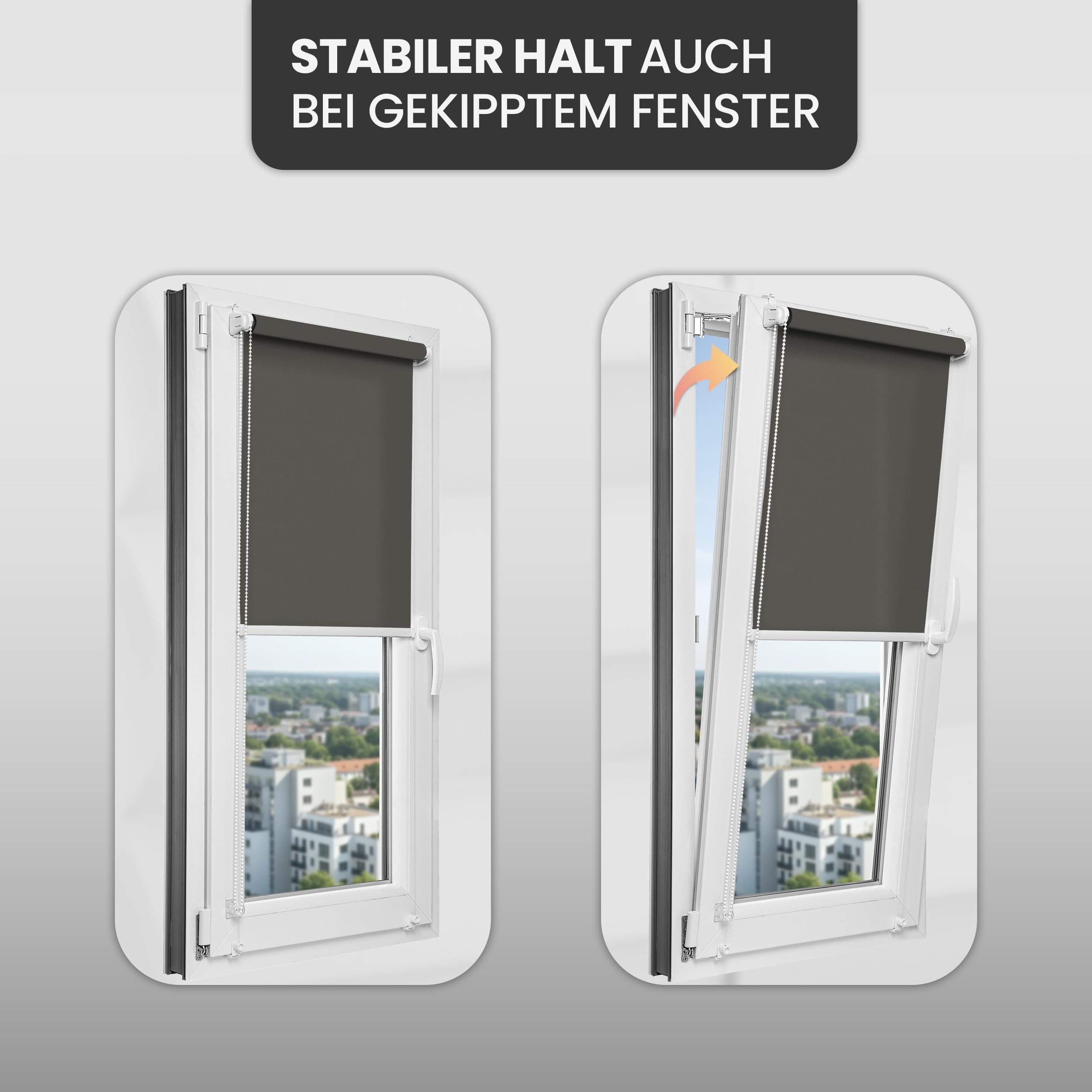 Sichtschutz Rollo ohne Bohren - Dunkelgrau, Breite: 140cm, Höhe 120 - Rollos für Fenster ohne Bohren, Fenster rollos für innen, Jalousien zum Klemmen, Klemmrollo