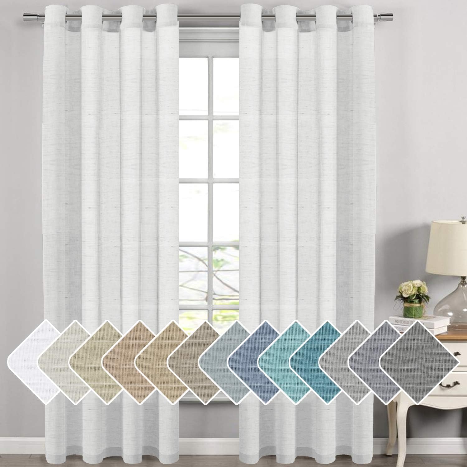 Extra Long Linen Curtains Window Treatments for Living Room / Rich Linen Sheer Curtain Panels and Drapes, Classic Nickel Grommet Extra Long Curtains, 52 by 108 Inch, 2 Panels : Home & Kitchen