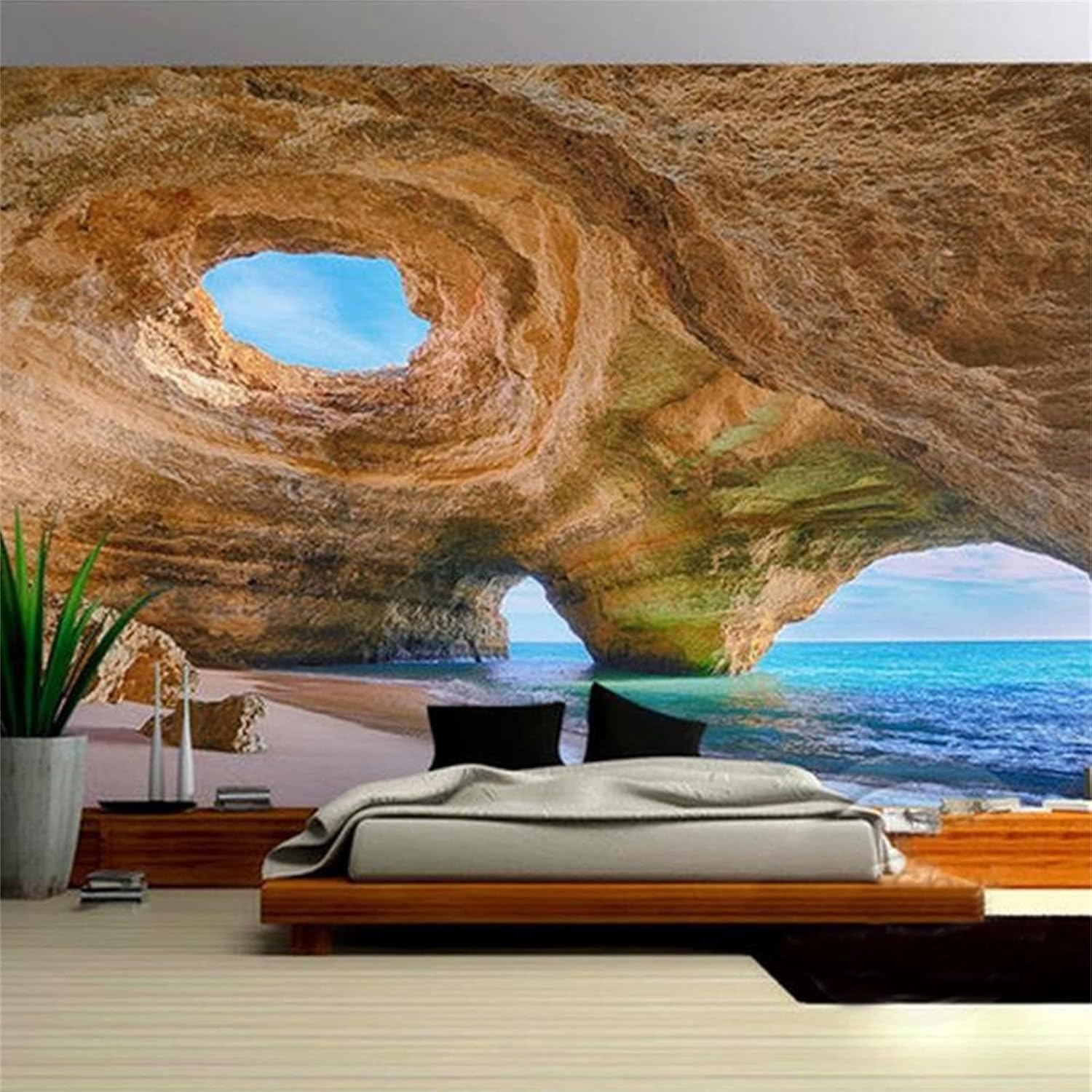 Beach Reef Cave 3D Large Photo Wallpaper, Natural Landscape Rock Wall Stickers Murals, Wall Murals Space for Living Room Bedroom TV Background Office Decor Mural - 118"x 91"(W x H)