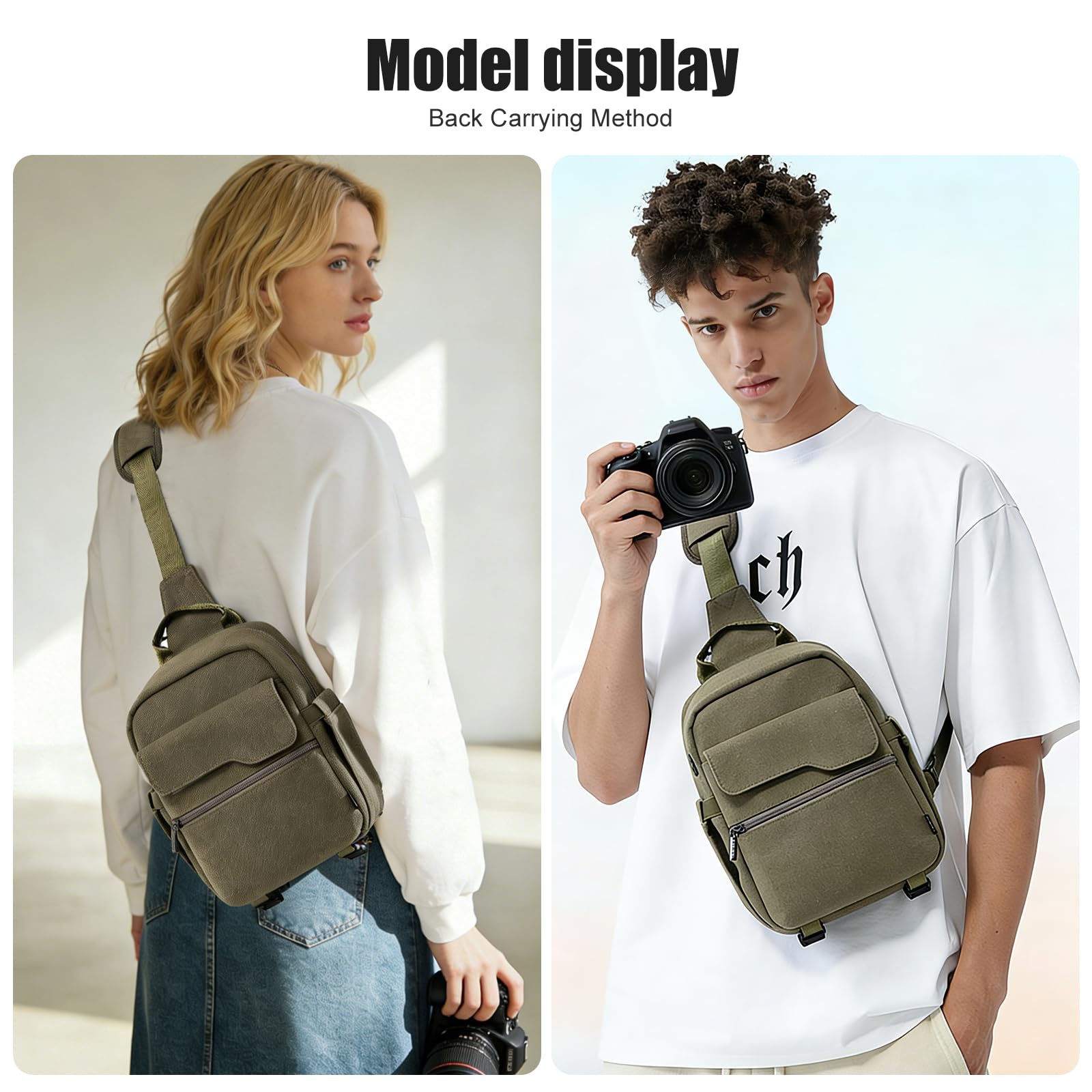 Cwatcun Borsa a tracolla per fotocamera compatta, in tela, impermeabile, borsa da viaggio per fotocamere Canon, Nikon, Sony, Fuji DSLR/SLR/Mirrorless, obiettivi e accessori