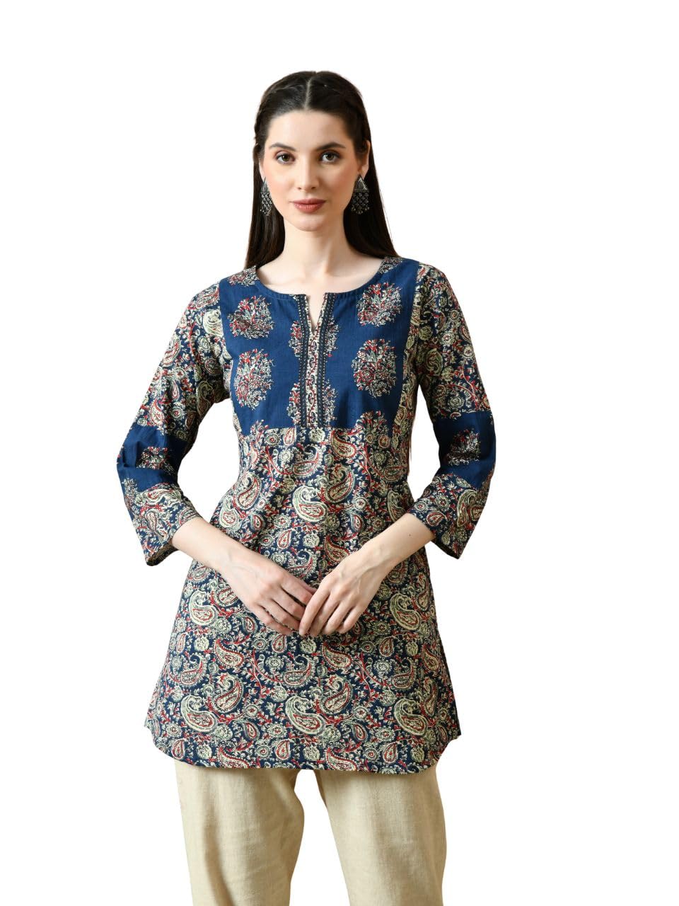Women Floral Printed Round Neck Kurta | Everyday Ethnic Wear | 3/4th Sleeve Top