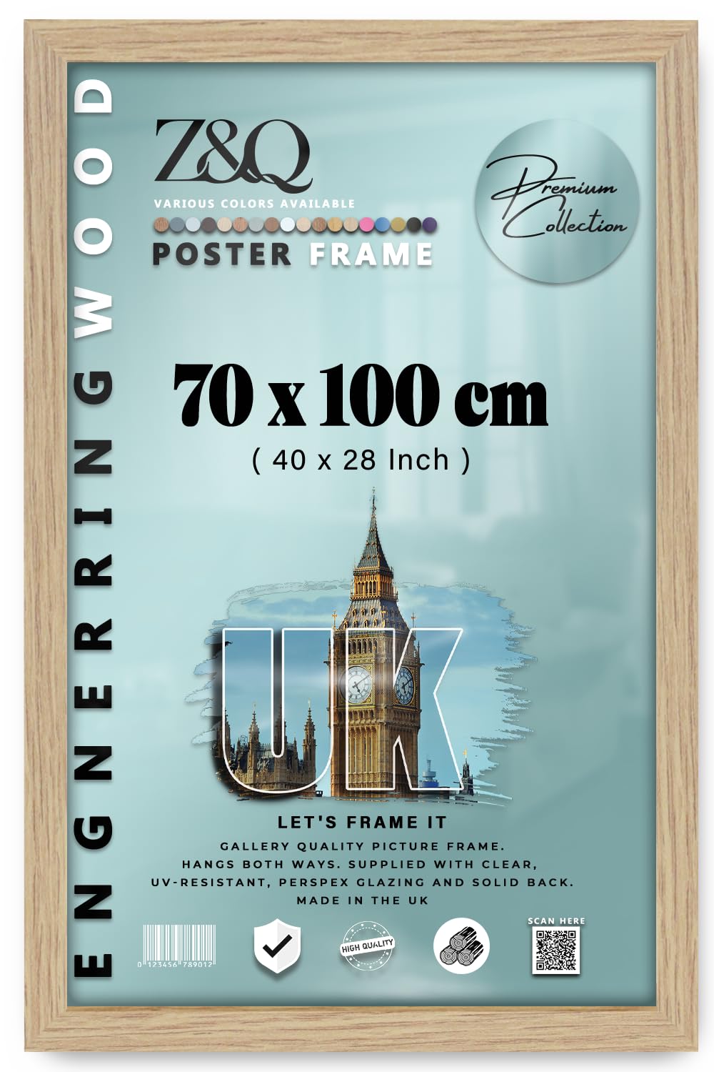 Z&Q | Aesthetic MDF Wall Frame (70 x 100 CM) Wooden Art Frame, Home & Office Display 28 Inch x 40 Inch Stylish Mount, 700 x 1000 mm [ Oak ]