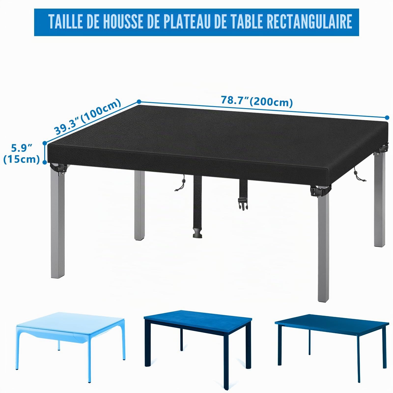 Housse de Protection pour Table de Jardin Noir 200x100x15cm Tissu Oxford 520D