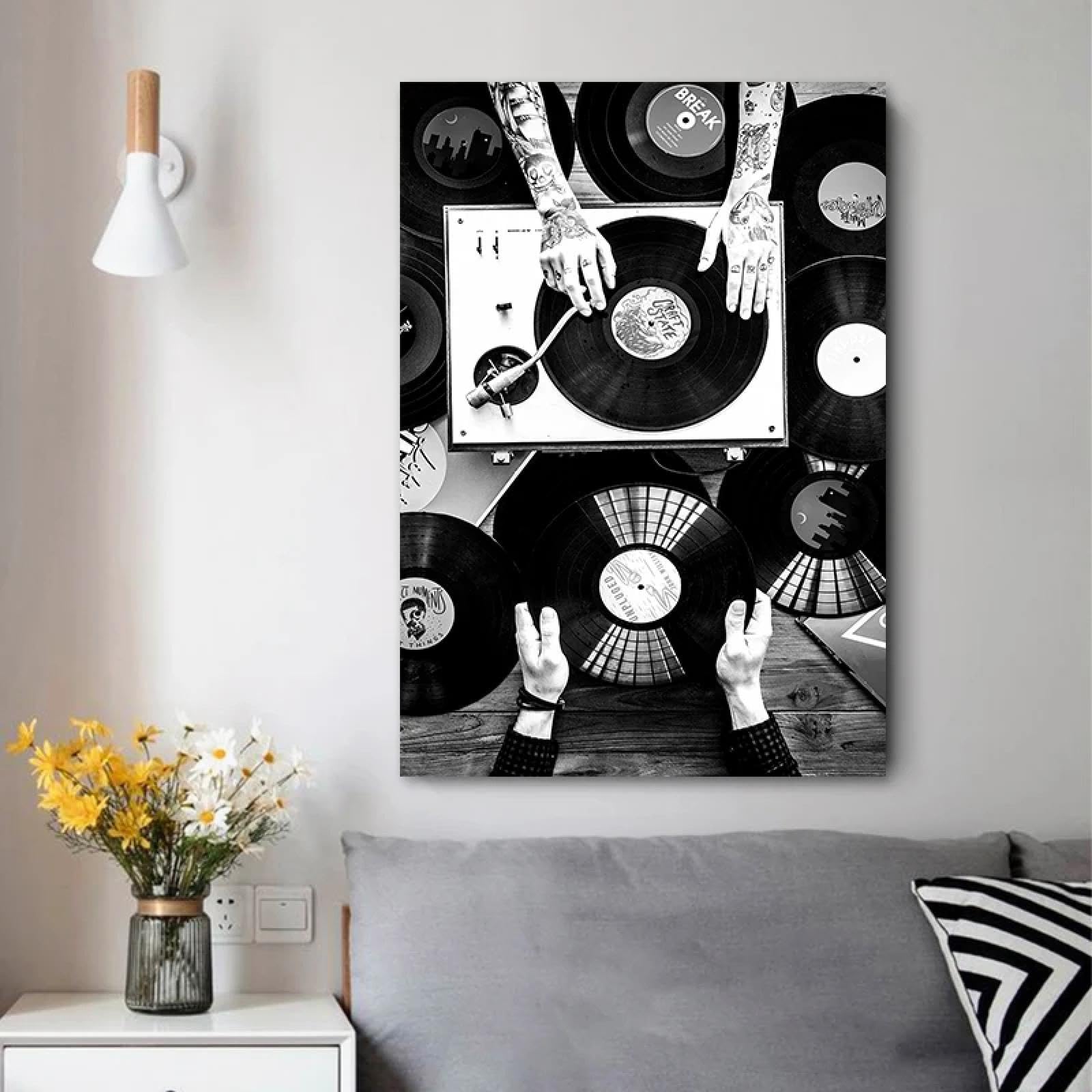 BMGKYAGL DJ muzyka płyta winylowa sztuka retro kreatywne plakaty i druki obraz ścienny na płótnie obraz plakat dekoracja salonu 40 x 60 cm ramka