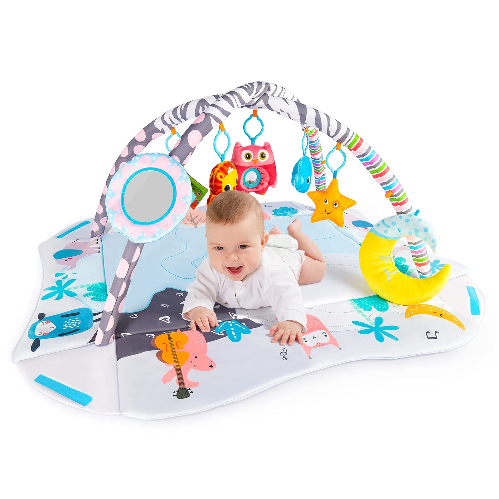 Baby Play Mat, Activity Gym & Play Mat Center for Newborn, 7 Toys for Sensory and Motor Skill Development Language Discovery, Tummy Time Mat Non Slip 4-in-1 Baby Toddlers Play Mat