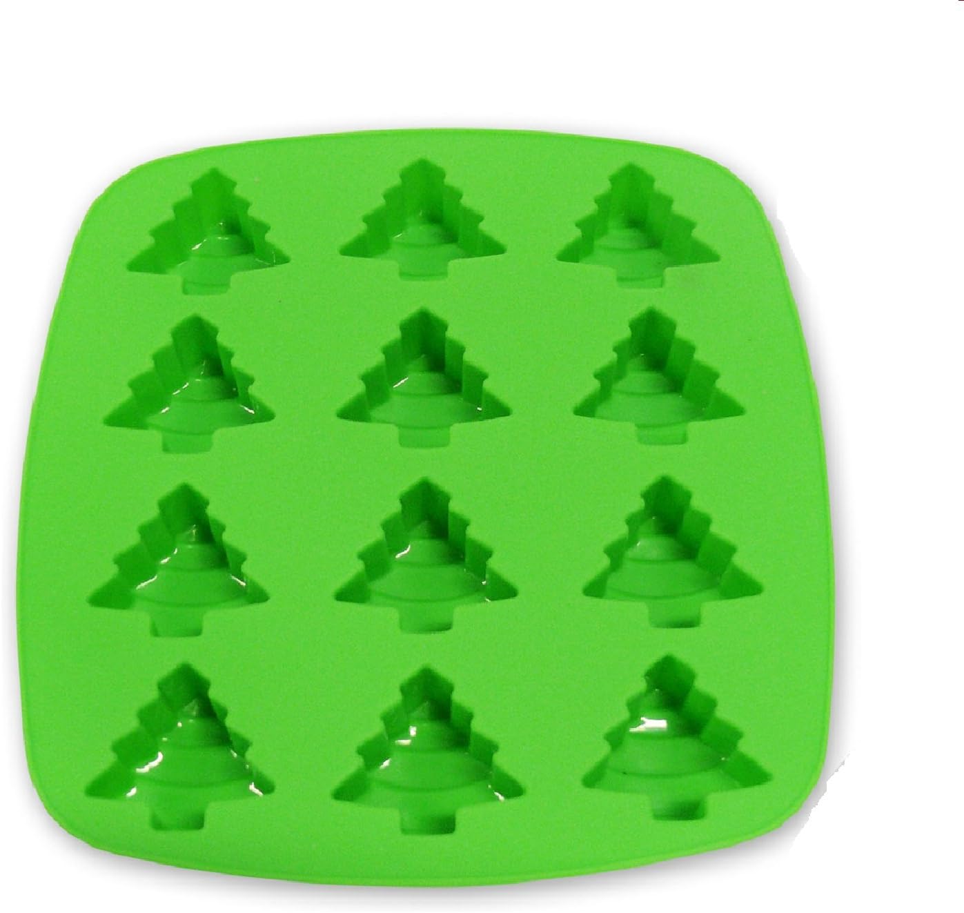 Kitchen Haven Silicone Christmas Candy Molds and Ice Cube Tray Tree Shaped, 12-cavity, Green