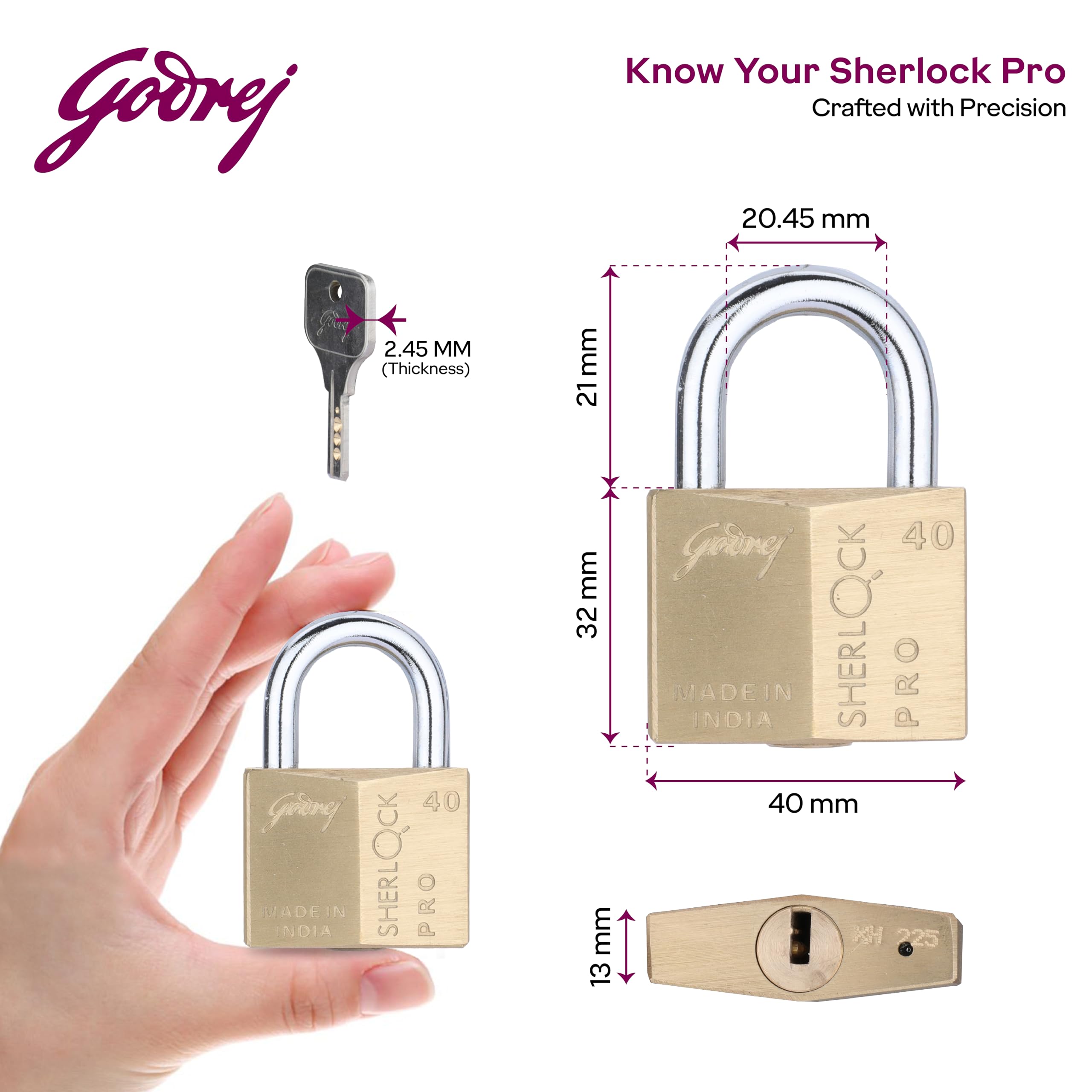 Godrej Sherlock Pro Padlock - 40mm with 3 Keys -4 Godrej Sherlock Pro Padlock - 40mm with 3 Keys -4