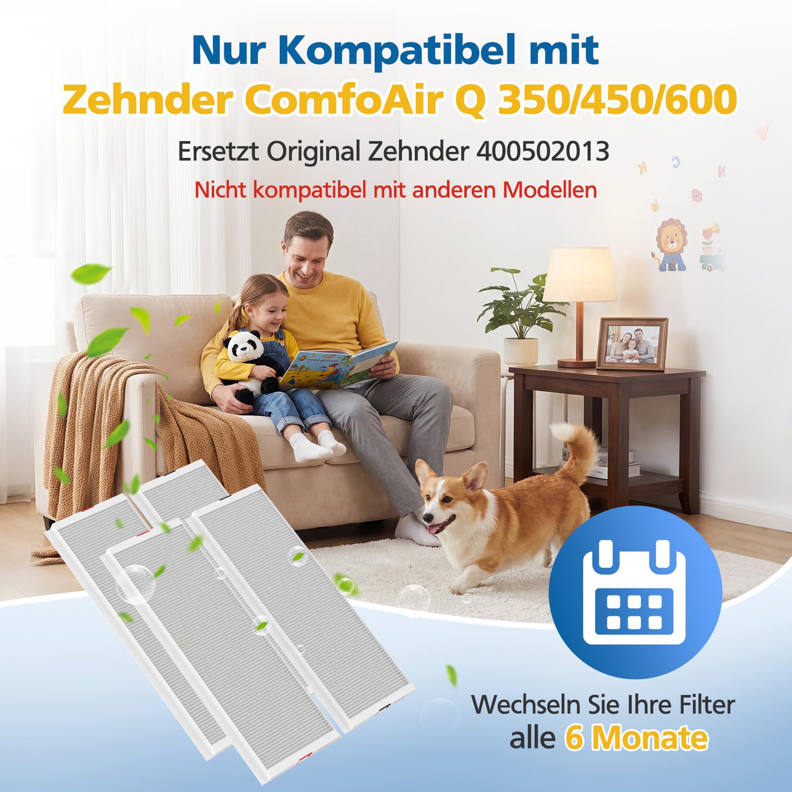 2x Filterset für Zehnder ComfoAir Q350/450/600 Lüftungsgeräte, G4 (Aufnahme) und F7 (Förderstrom), für Zehnder Filter Comfoair Q350, Ersetzt Original für Zehnder 400502013
