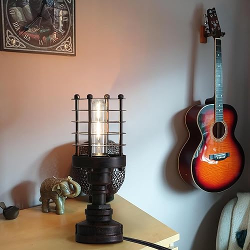 Miniatura 7 de Lámpara de mesa estilo Steampunk industrial retro con base de tubo de agua, E26, lámpara de escritorio vintage Edison con interruptor y enchufe,