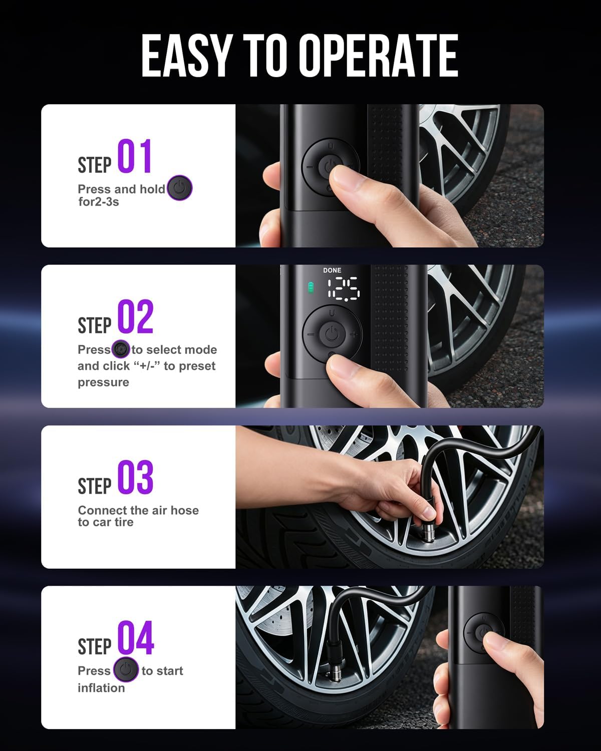 Tire Inflator Portable Air Compressor, 3X Faster Inflation