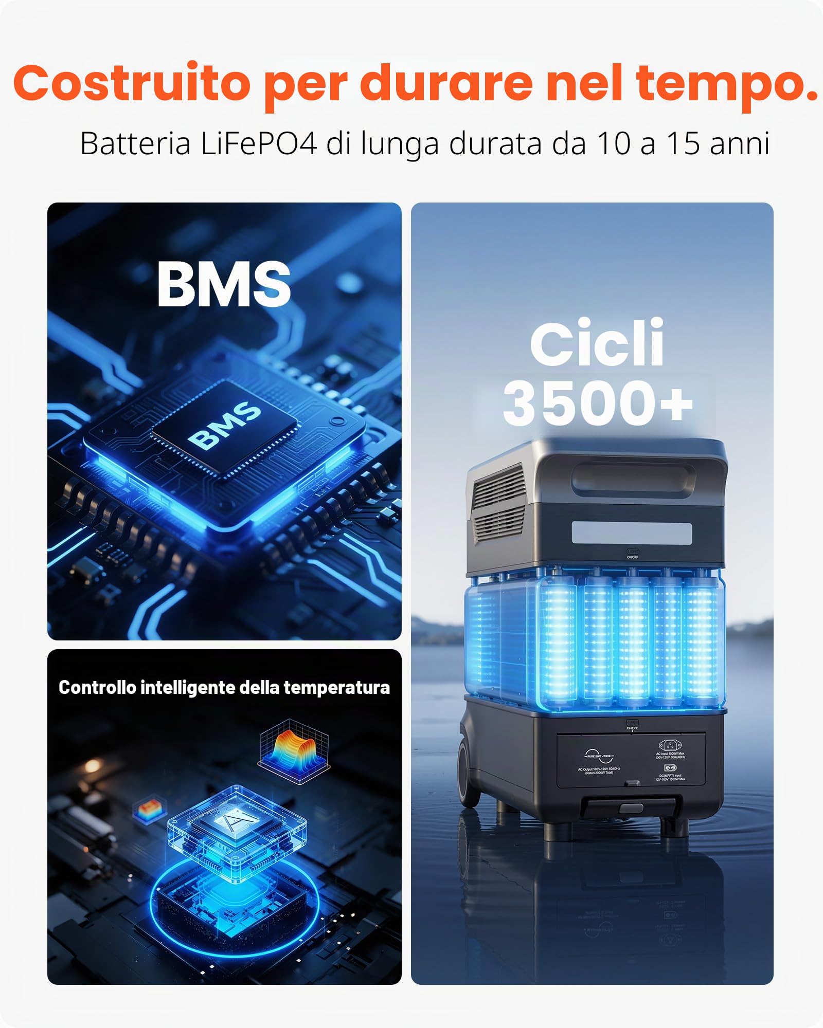 VEVOR Centrale Elettrica Portatile 2 Pannelli Solari da 200 W Stazione Elettrica, Kit di Generatore Solare 3000 W Batteria Backup LiFePO4 3072 Wh con 13 Porte di Uscita per Campeggio Viaggio Camper