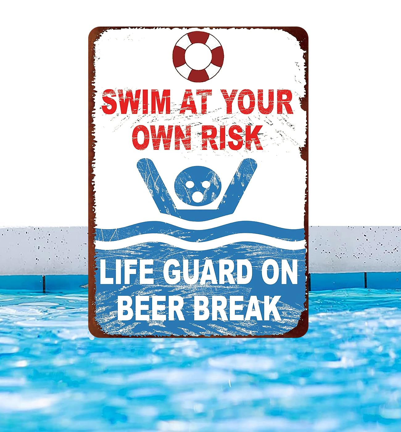 Man Cave Decor Double Pieces Vintage Tin Metal Sign 12x16 Inch Swim At Your Own Risk Lifeguard On Beer Break Signs Funny Pool Posters For Garage Shop Bar Pub Wall Ation Indoor/outdoor