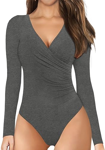 MANGOPOP Body de manga corta para mujer, con cuello en V profundo, cuello en V profundo