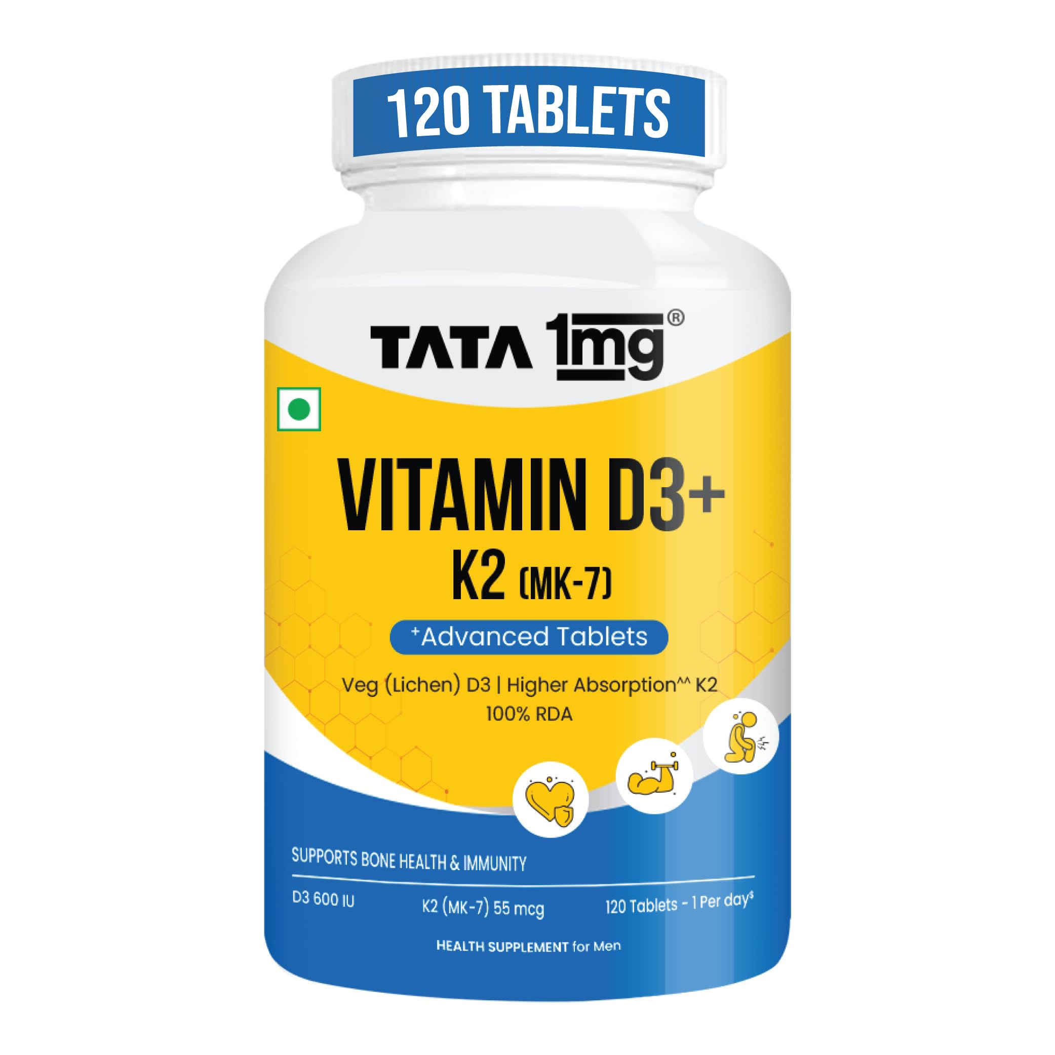 Tata 1mg Vitamin D3+k2 (120 Count (Pack of 1))