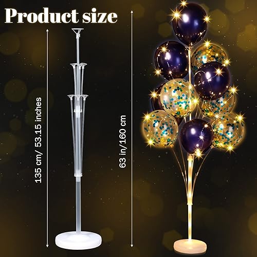 Miniatura 4 de Juego de 2 soportes de columna para globos de suelo con luces LED, 40 globos, soportes para globos, centros de mesa, soporte de torre de globos para