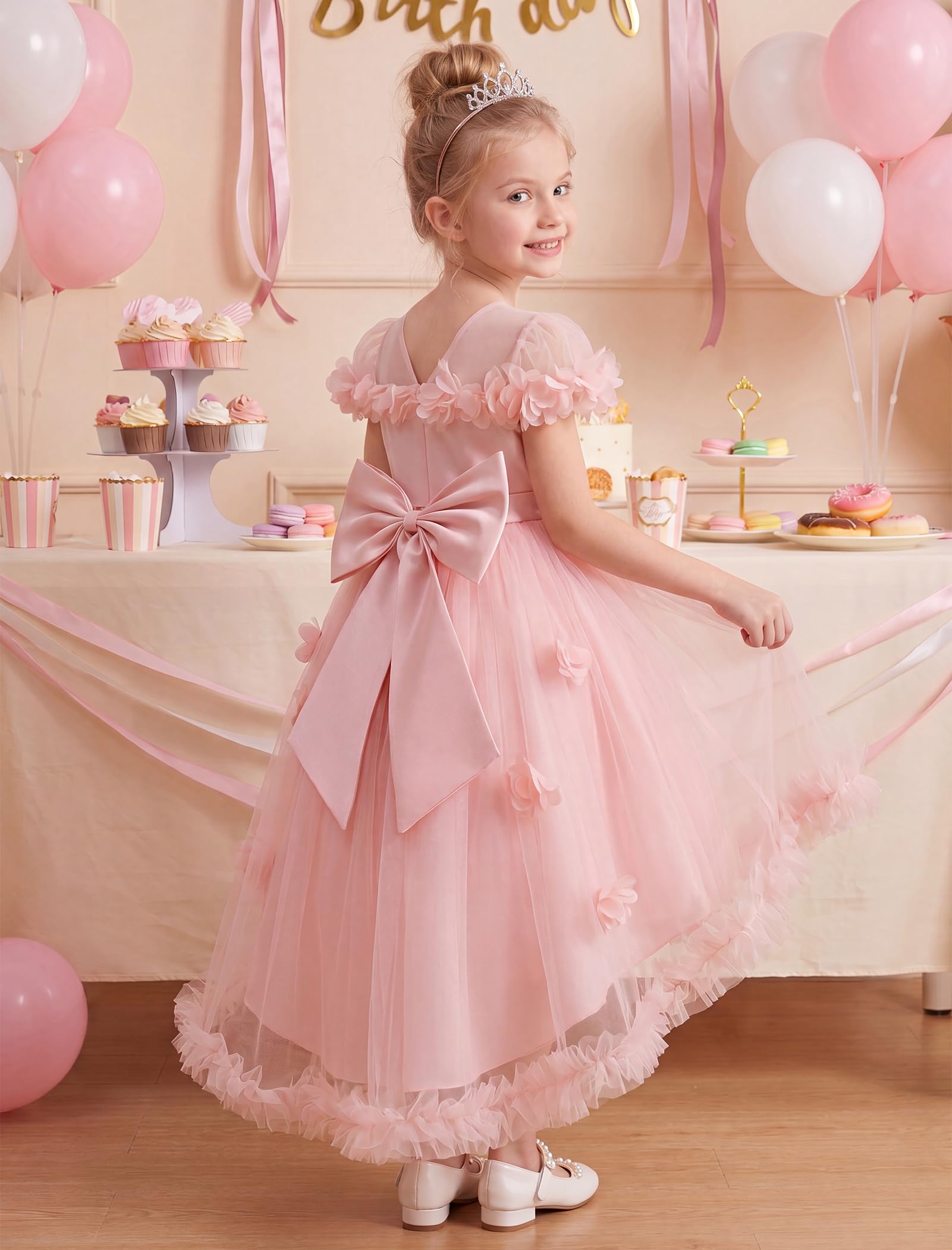 Odizli Mädchen Blumen Off Shoulder A-Linie Vokuhila Prinzessin Kleid Festlich Hochzeit Blumenmädchenkleider