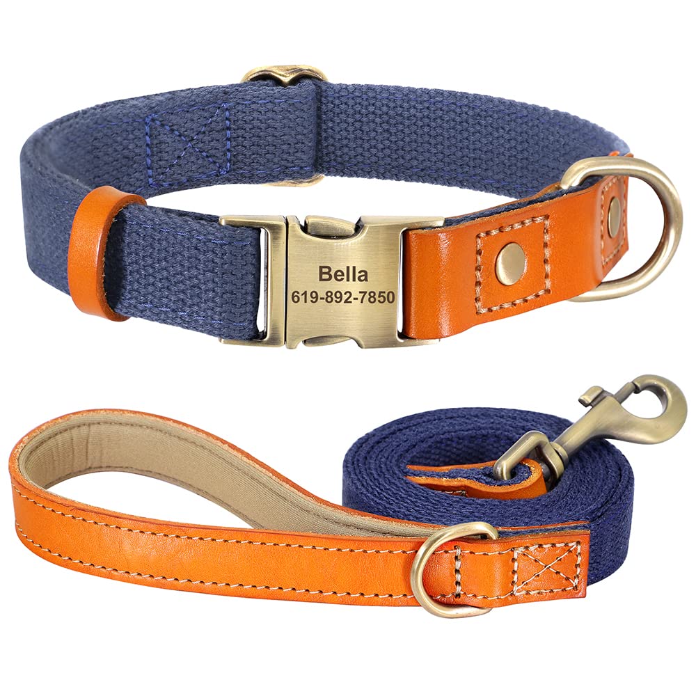 Collier pour chien en cuir nylon réglable ensemble bleu pour petit et moyen chien L