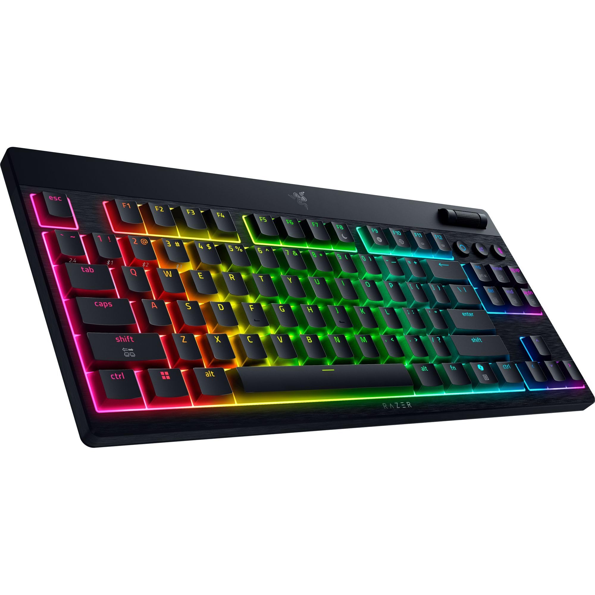 Razer BlackWidow V4 Low Profile TKL HyperSpeed Tastiera da gioco wireless: interruttori meccanici gialli - 2,4 GHz wireless e Bluetooth - Rullo multifunzione - 3 pulsanti di controllo - lungo