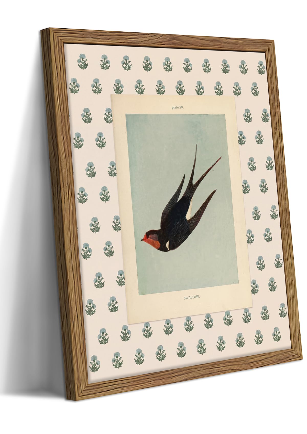 Vintage Swallow Wall Art, Japanese Bird Canvas Wall Decor Painting, Rustic Cottagecore Swallow Artwork Prints Pictures for Living Room Bedroom12x16 Inch Wood Framed
