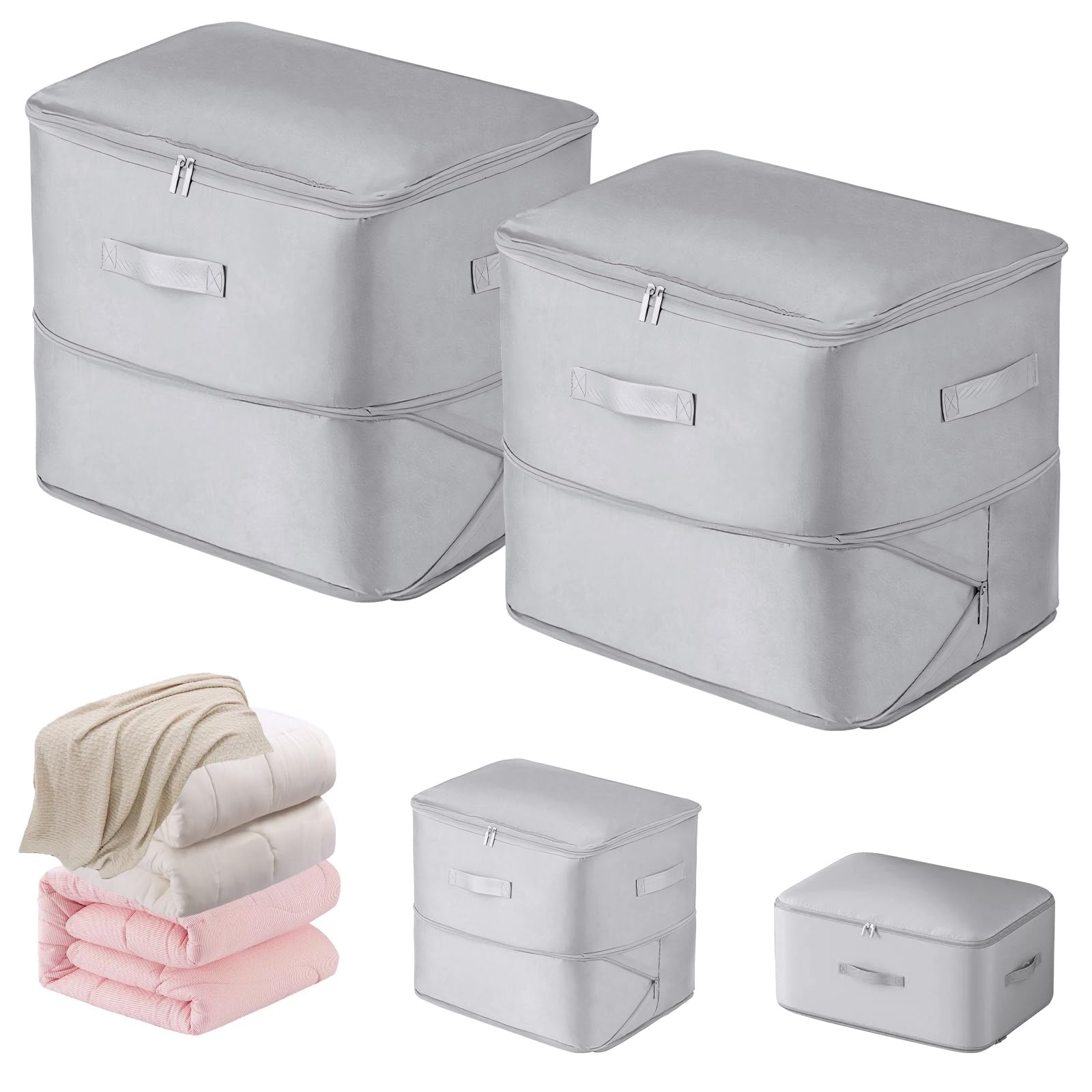 Gemsaya 2 PCS Ultra Space Saving Self Compression Storage Bags, 54x42x60cm Compression Duvets Storage Bag Large Capacity, Self Compression Organiser with Zipper, Packaging Bags for Comforters Clothes