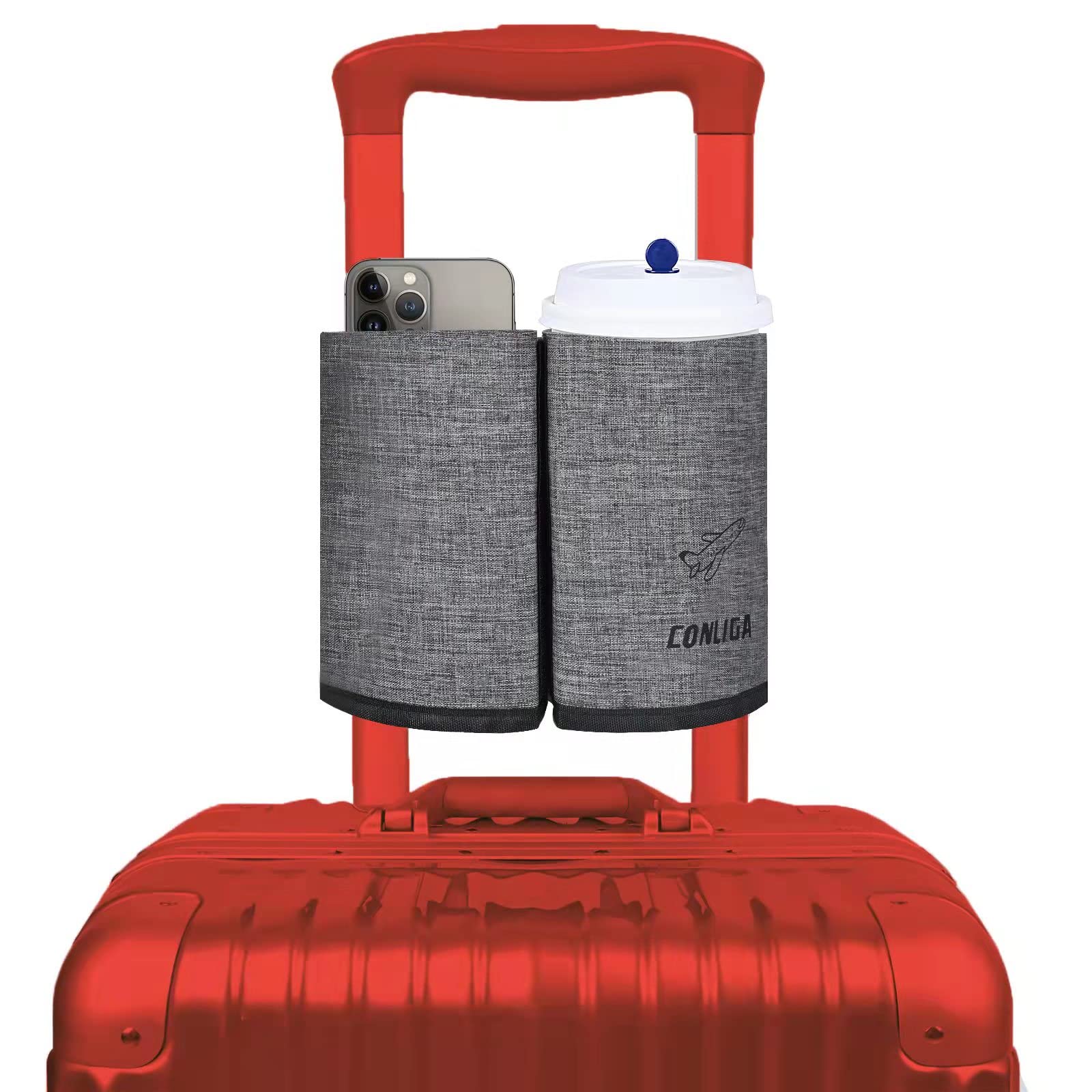 Conliga  Luggage Travel Cup Holder Free Hand Drink Caddy，Travelers Accessories,Backpack Fits All Suitcase Handles （Updated Version）