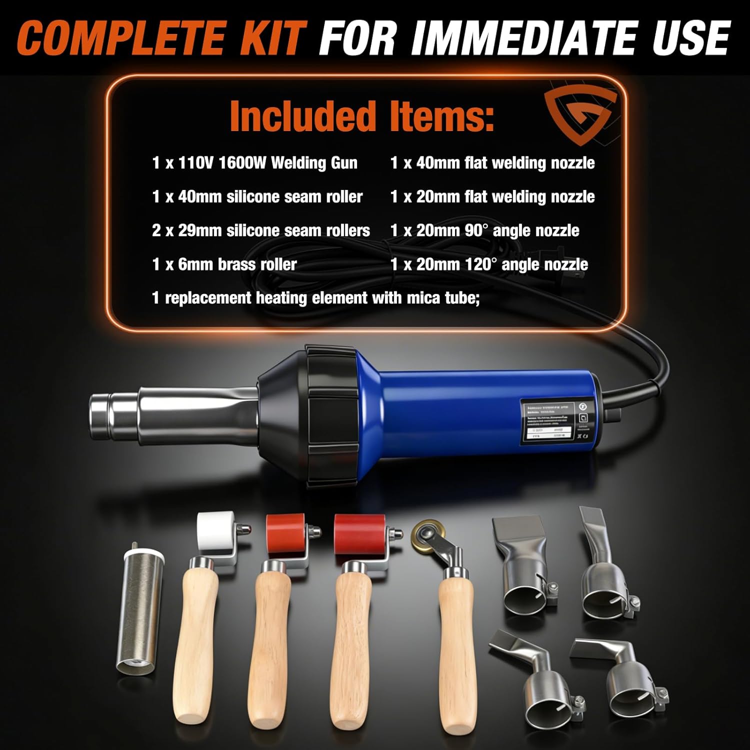 Hot Air Gun PVC Heat Gun Hand Held Plastic Welder heating gun 110V 1600W, Vinyl Welding Handheld Plastic Hot Air Heat Gun Welding Torch with Various Rollers & Stainless Steel Nozzles