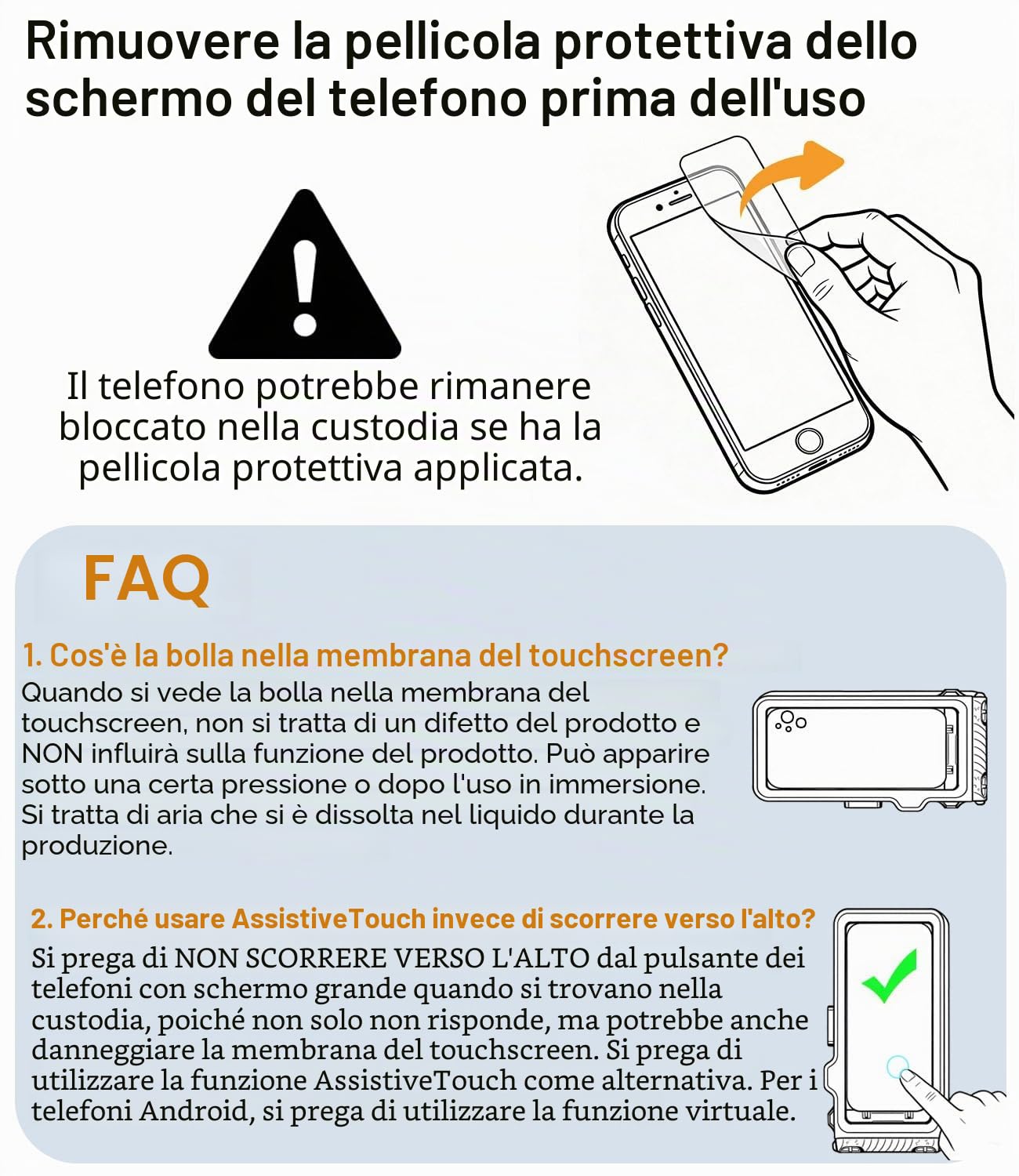 custodia impermeabile per snorkeling – subacquea touch screen universale per foto e video su iPhone 16/15/14 Pro Max e Samsung Galaxy S25/S24 Ultra fino a 6,9