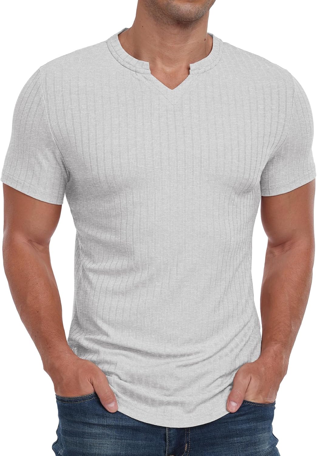 Askdeer Mens Short Sleeve Muscle T Shirt Slim Fit V-Neck Casual Shirt Gym Workout Athletic Tee - Image 4