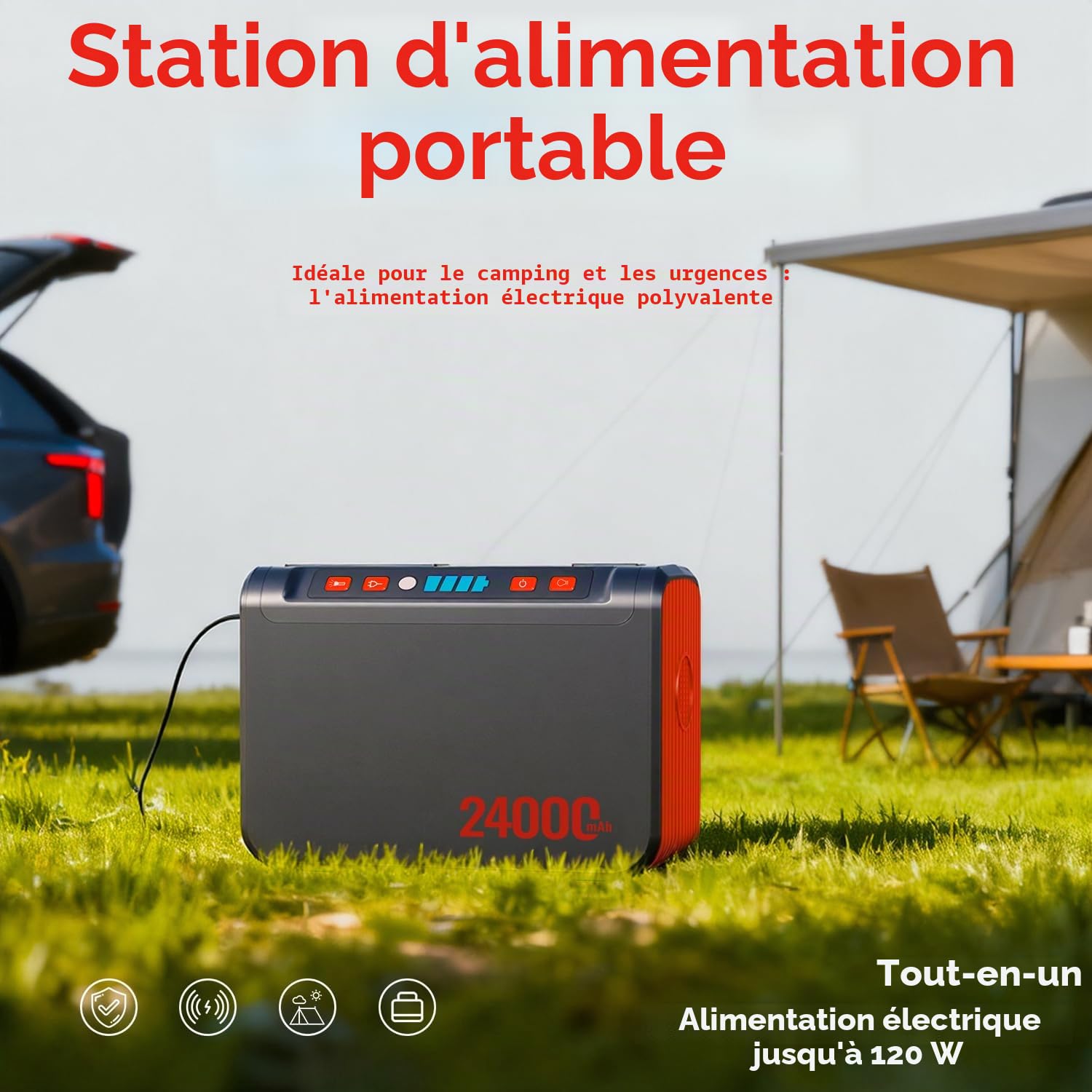 Station d'alimentation portable de 88 Wh, batterie externe de 80 W avec prise 230 V CA et lampe de poche LED. Petit générateur pour les coupures de courant, le camping, les urgences, la randonnée et l