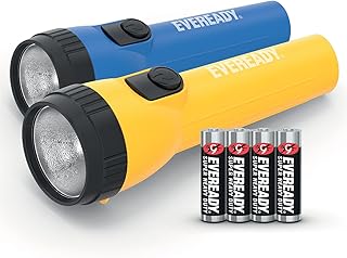 Energizer Eveready LED Torch (2 Pack), Super Bright Flashlight for Outdoors, Camping and Gifts (Batteries Included), Black