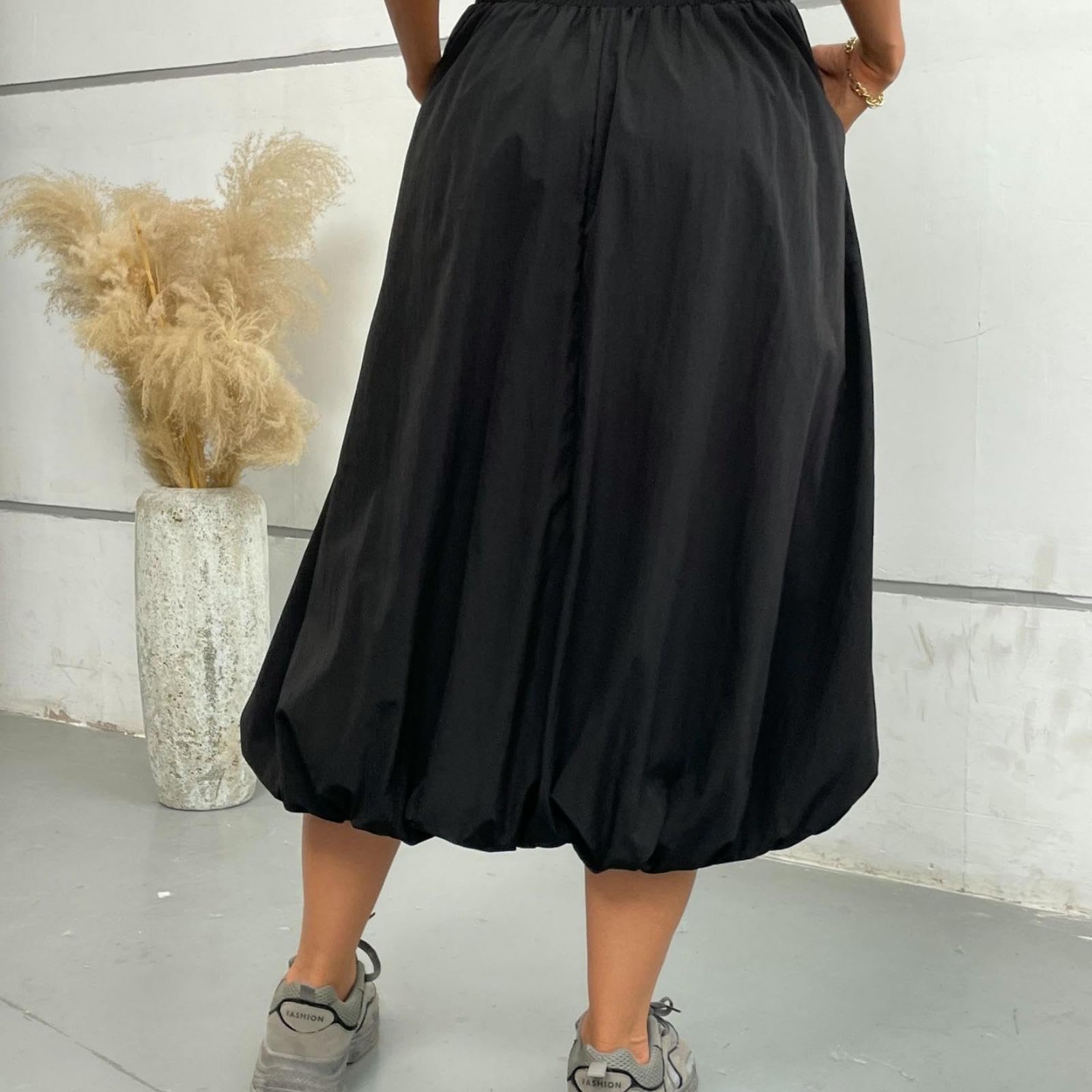 Faldas Falda Tulipán Holgada, Estilo Urbano, Cintura Elástica, Midi Hinchada-Gris-XL