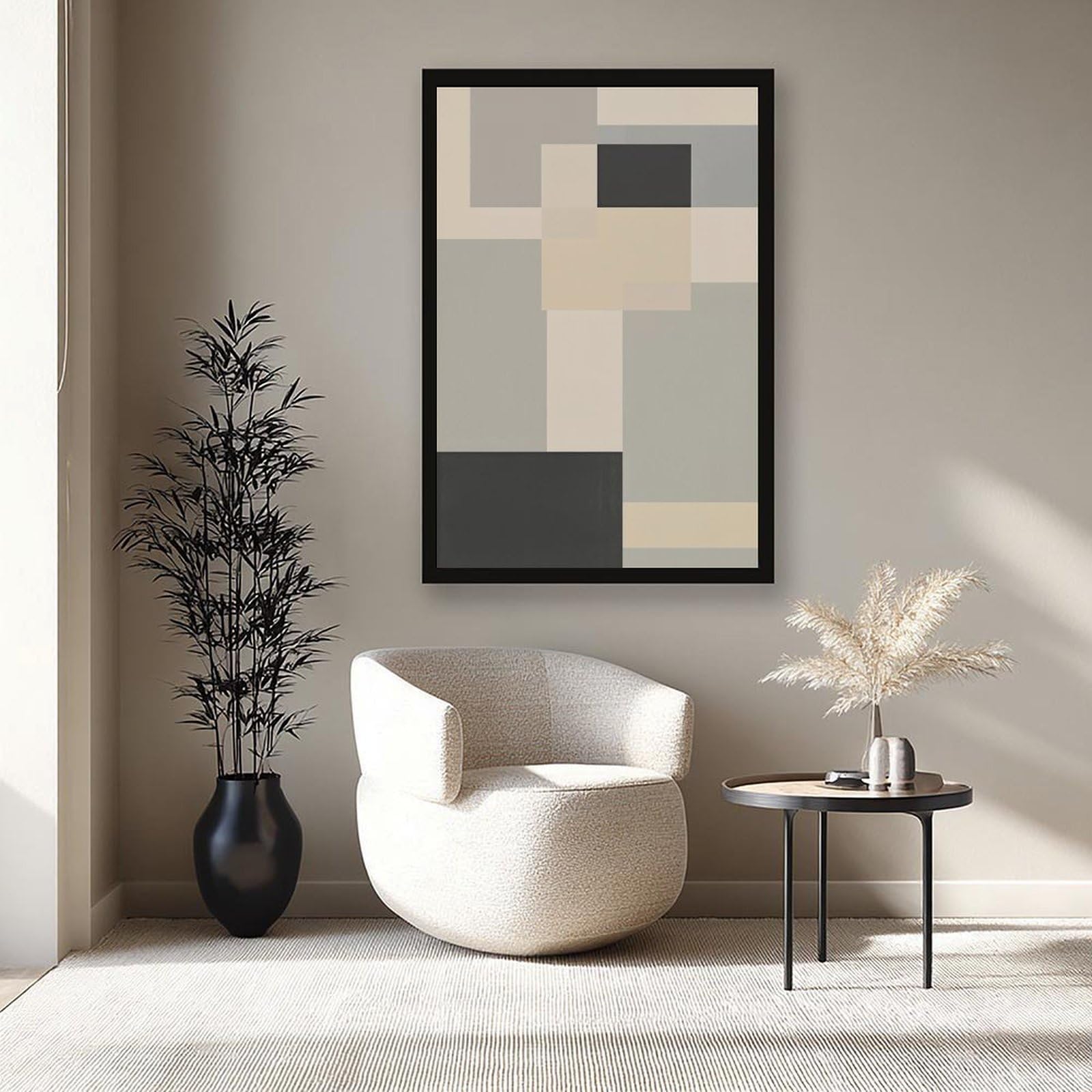 Mnyuein Neutrales abstraktes und minimalistisches Poster, Leinwandposter, Schlafzimmer-Dekor, Sportlandschaft, Büro, Raumdekoration, Geschenk, schwarzer Rahmen, 40,6 x 61 cm (L x B)