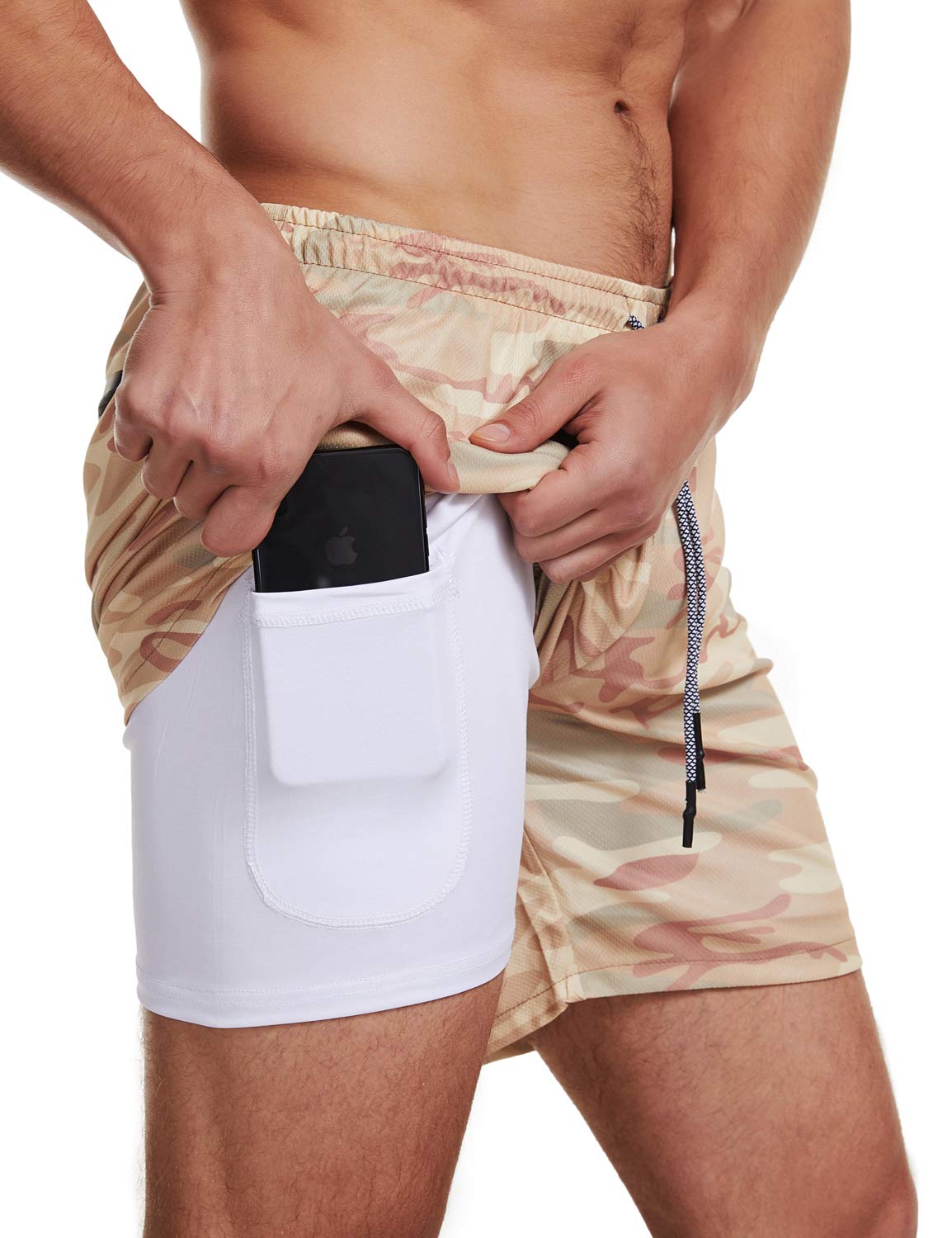 FLYFIREFLYMen's 2-in-1 Workout Running Shorts 7" Lightweight Gym Yoga Training Sport Short Pants