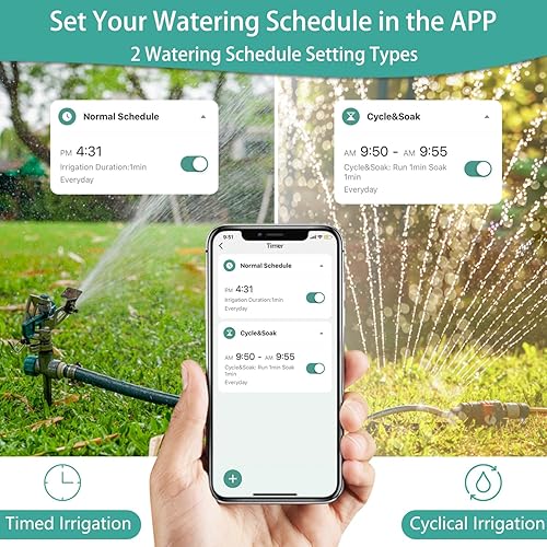 Miniatura 4 de Geevon Temporizador de manguera inteligente, con control remoto por aplicación y retardo automático de lluvia, temporizador de agua WiFi,