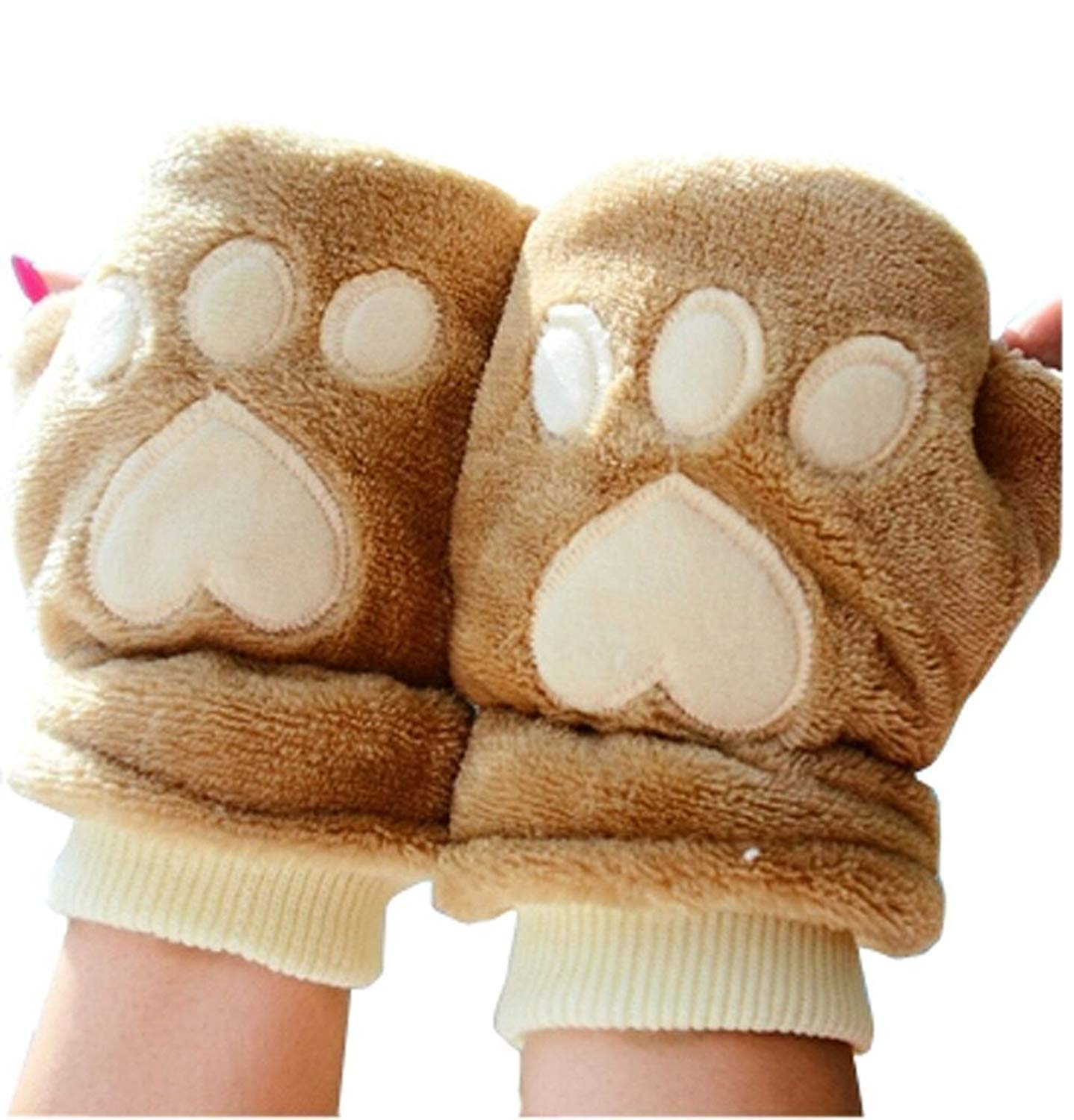 Unisex-Adult Rękawiczki Damskie Męskie Zimowe Pół Proste Ciepłe Rękawiczki Zimowe Efektowne Rękawiczki Rękawiczki Bez Palców/Brown/One Size
