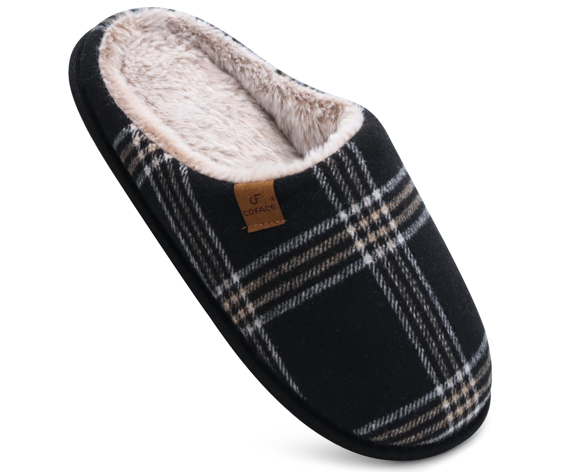 COFACE Pantofole da Uomo Invernali Plaid, Comoda Memory Foam Calde Scarpe da Casa in Lana con Suola Antiscivolo 40-49