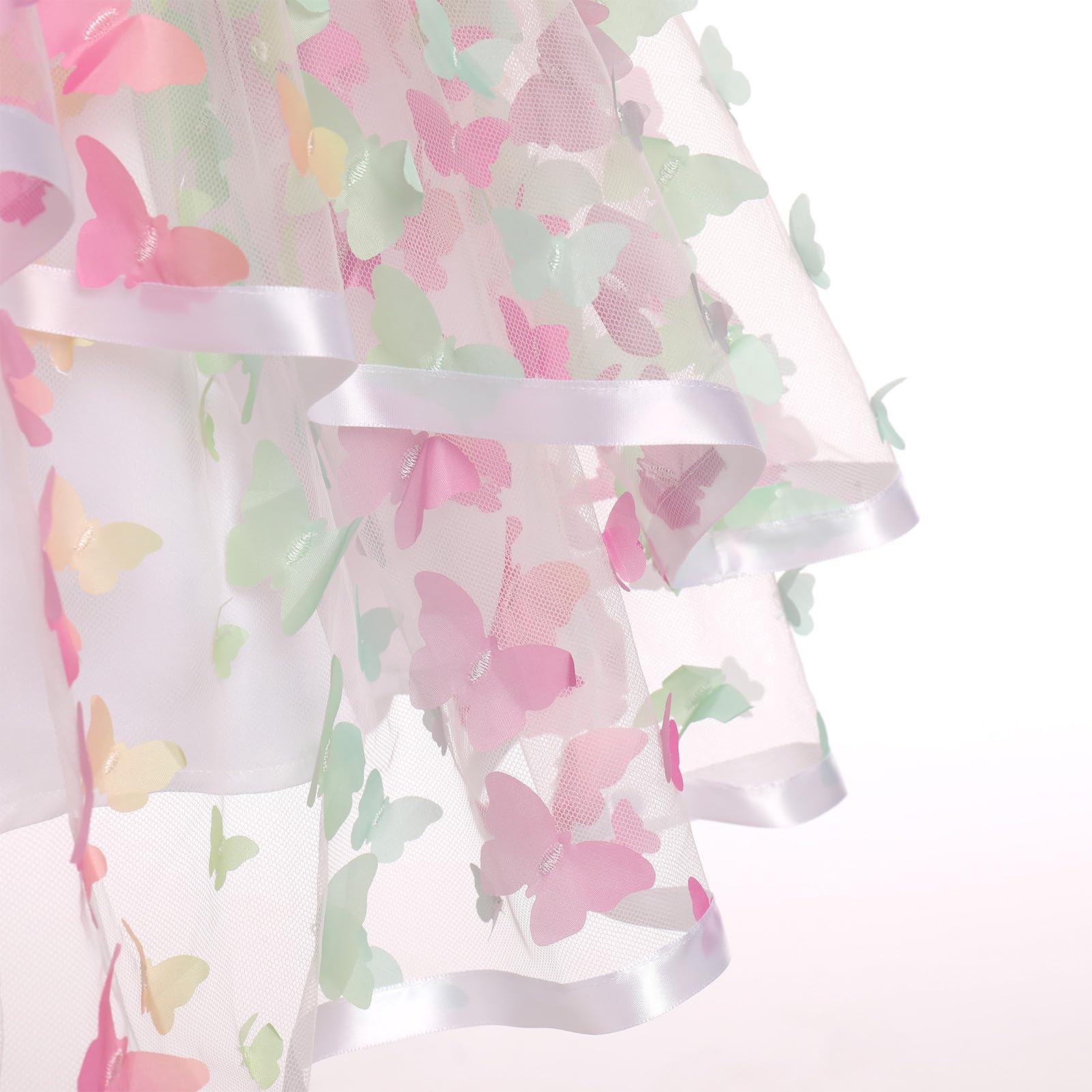 Ragazze Arcobaleno Compleanno Abito A-Line Manica Flutter Alto Basso Tulle Tutu Ruffle Vestito Bambino Fiore Damigella d'onore Abito da festa