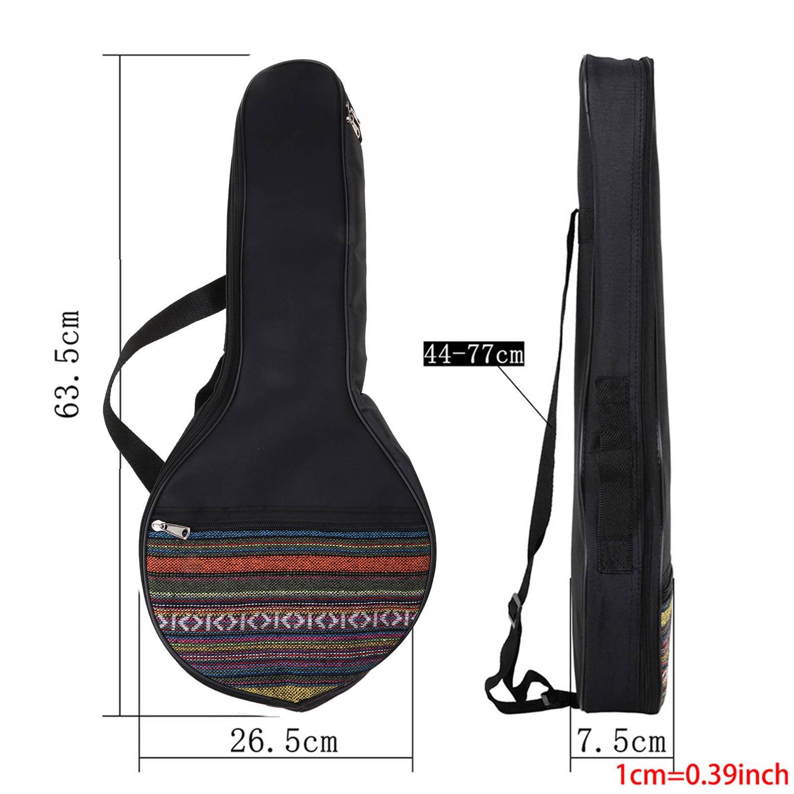 25in 4-Strings Banjo Bag Ethnic Musical Ukulele For Case Cotton Backp Musical Instrument Backpack, Black, Full size - Image 3