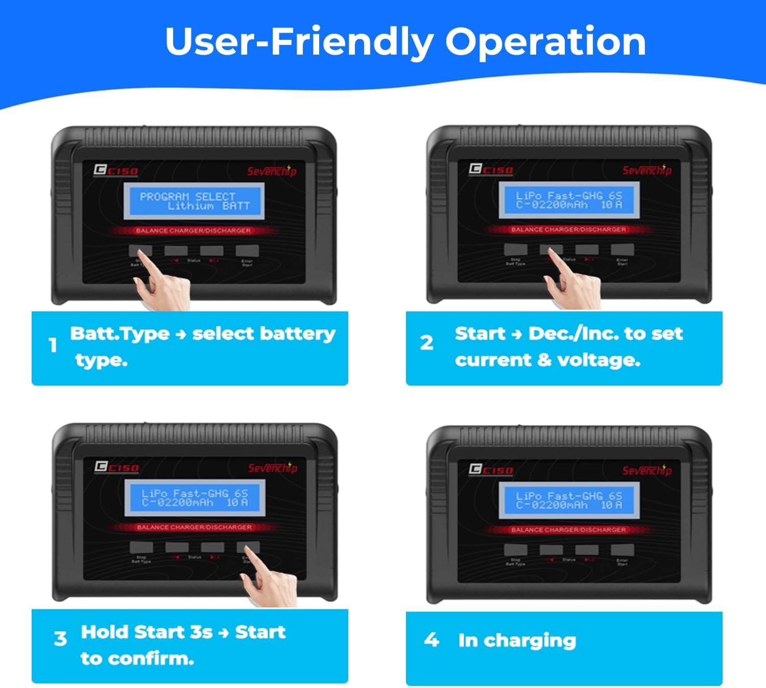 LiPo Battery Charger, 150W 10A AC/DC RC Balance Charger for 1-6S LiPo/LiHV/Li-ion/Life, NiMH NiCd (1-15S) Pb, Fast Charging for RC Car, Drone, Airplane, Helicopter