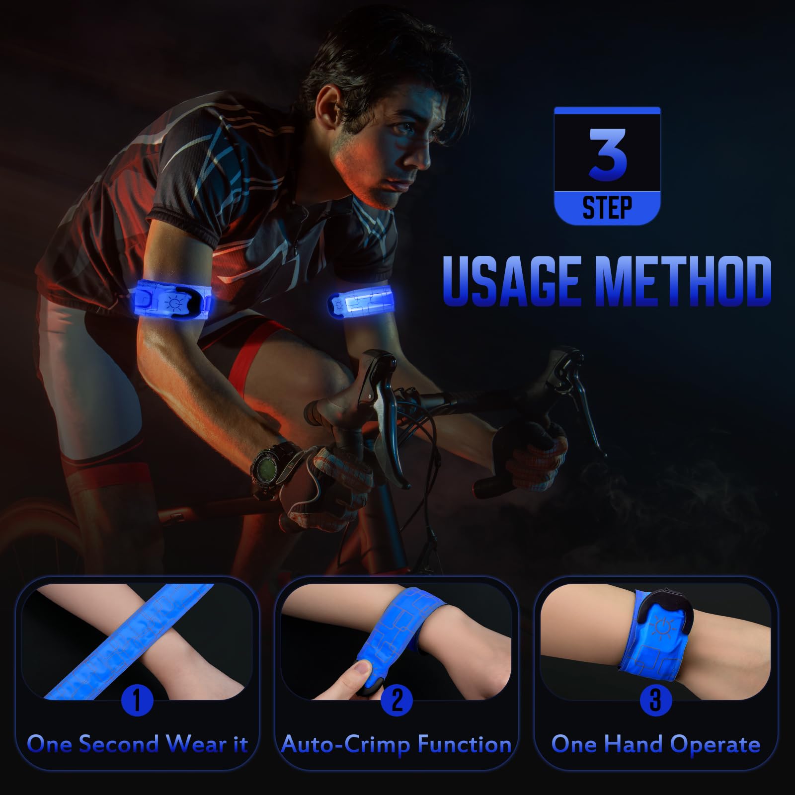 Ocuvaep 2PCS Brassard Lumineux LED Rechargeable, Brassard Reflechissant LED Running, Bande Clignotant Ajustable Bracelet Lumineux LED De Sécurité Pour Course, Cyclisme