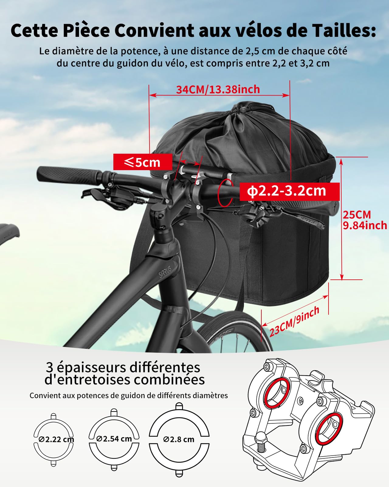 Panier Velo Avant, Panier Velo Chien Amovible Panier Polyvalent de Poignée de Bicyclette Panier à Vélo Avant Pliable pour VTT, Animaux de Compagnie, Shopping, Camping et Plein Air - Noir