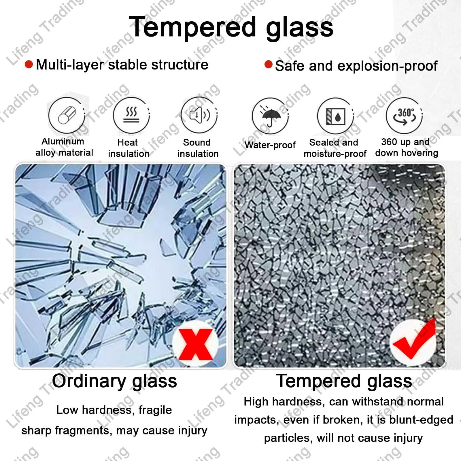 Ventana abatible de cristal templado giratorio de 360° con asa, ventilación interior para cocina, tamaños ajustables, 40-100 cm, diseño moderno (blanco transparente, 50 cm)